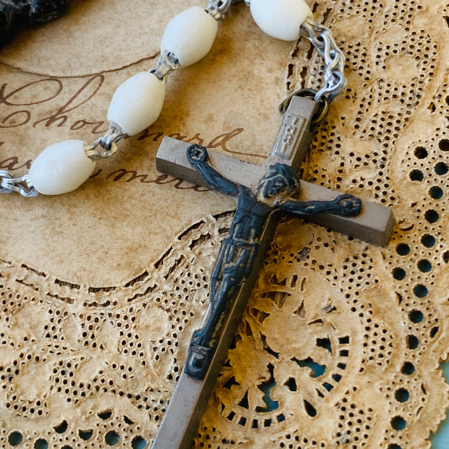Vintage Soft White Italian Bead Rosary