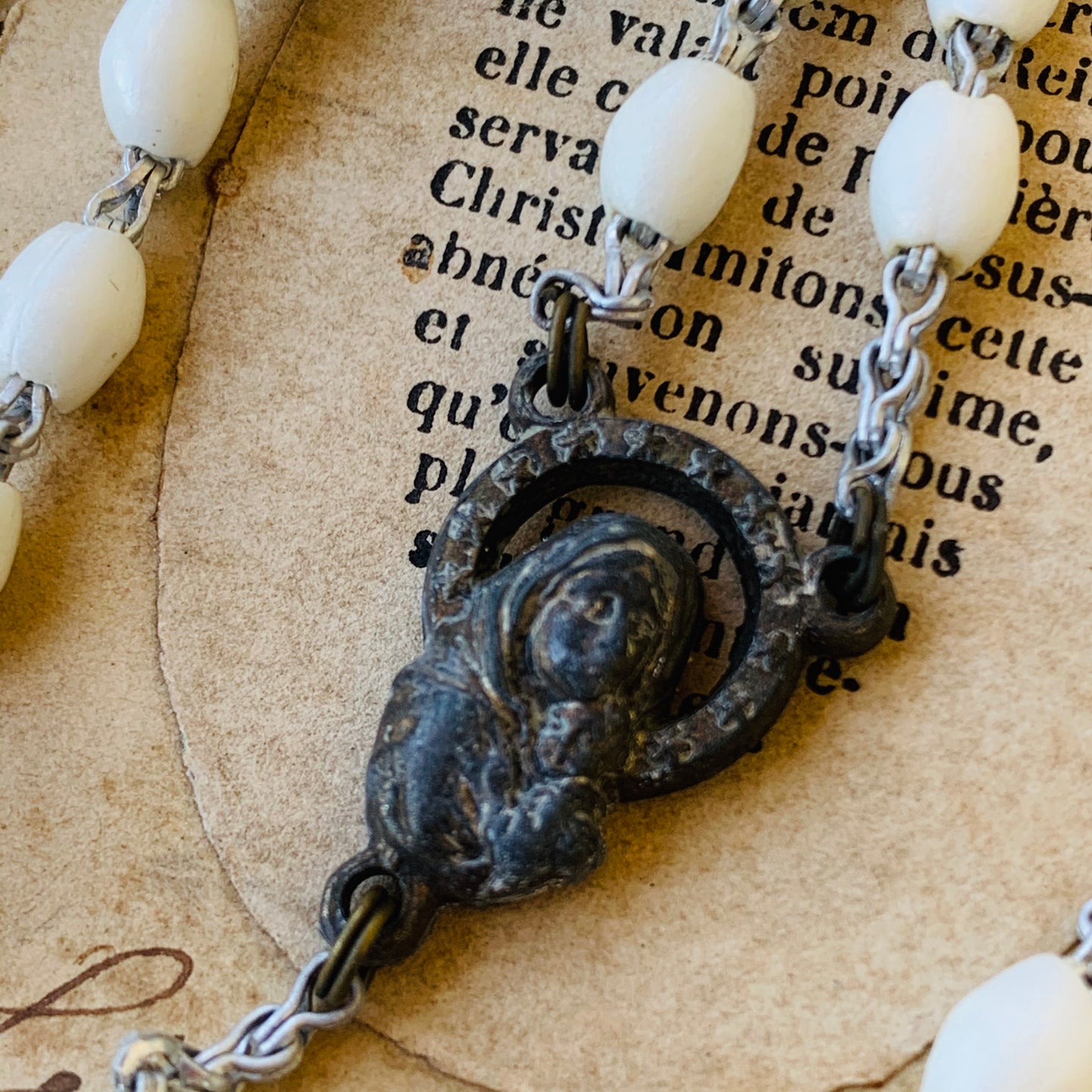 Vintage Soft White Italian Bead Rosary
