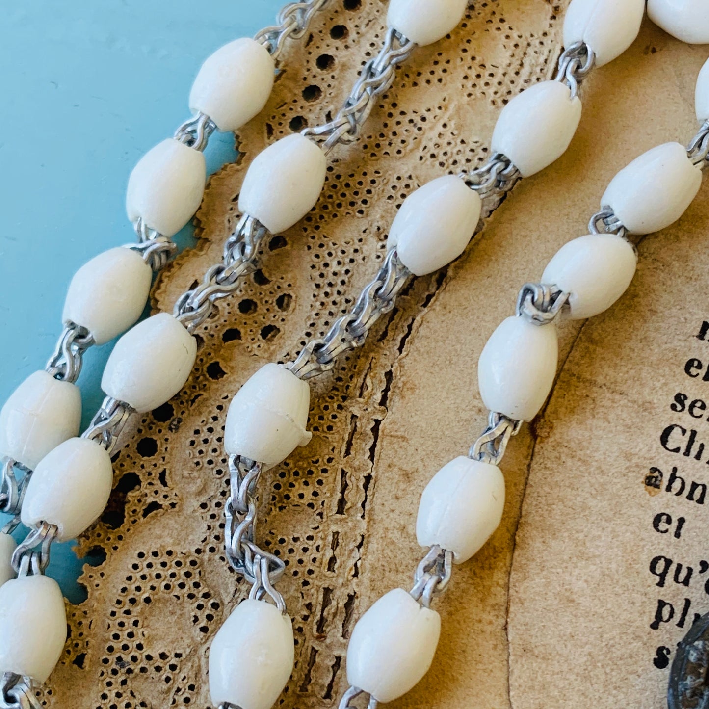 Vintage Soft White Italian Bead Rosary