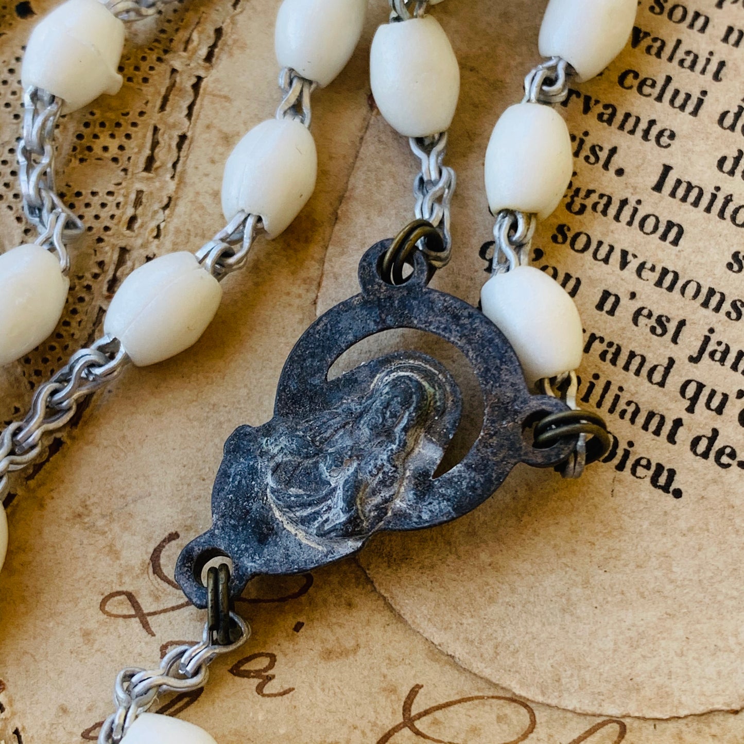 Vintage Soft White Italian Bead Rosary