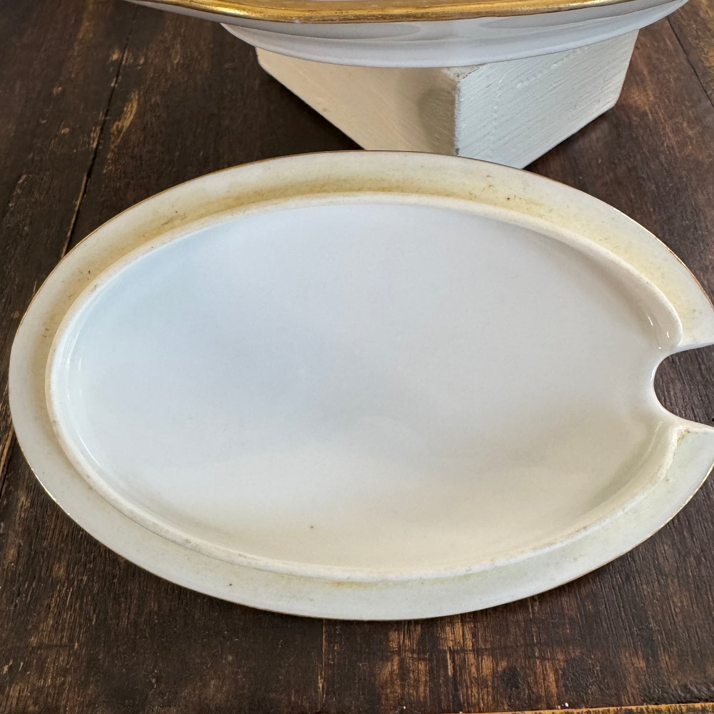 French Old Abbey Limoges Covered Sauce Boat & Underplate Gilt Edge