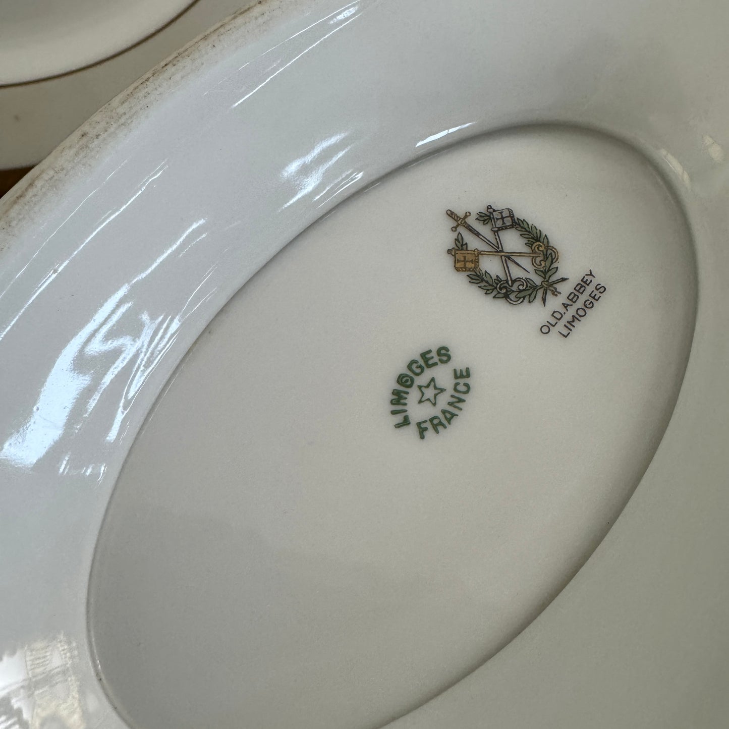 French Old Abbey Limoges Covered Sauce Boat & Underplate Gilt Edge
