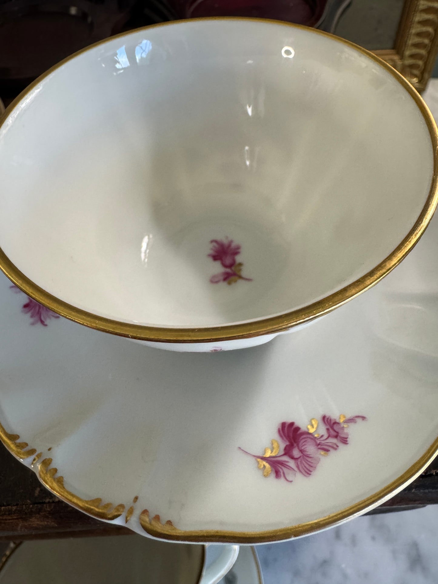 24 Pce Set Nyphenburg Crest Dresden Flowers China Demitasse Cup, Saucer, and Plates