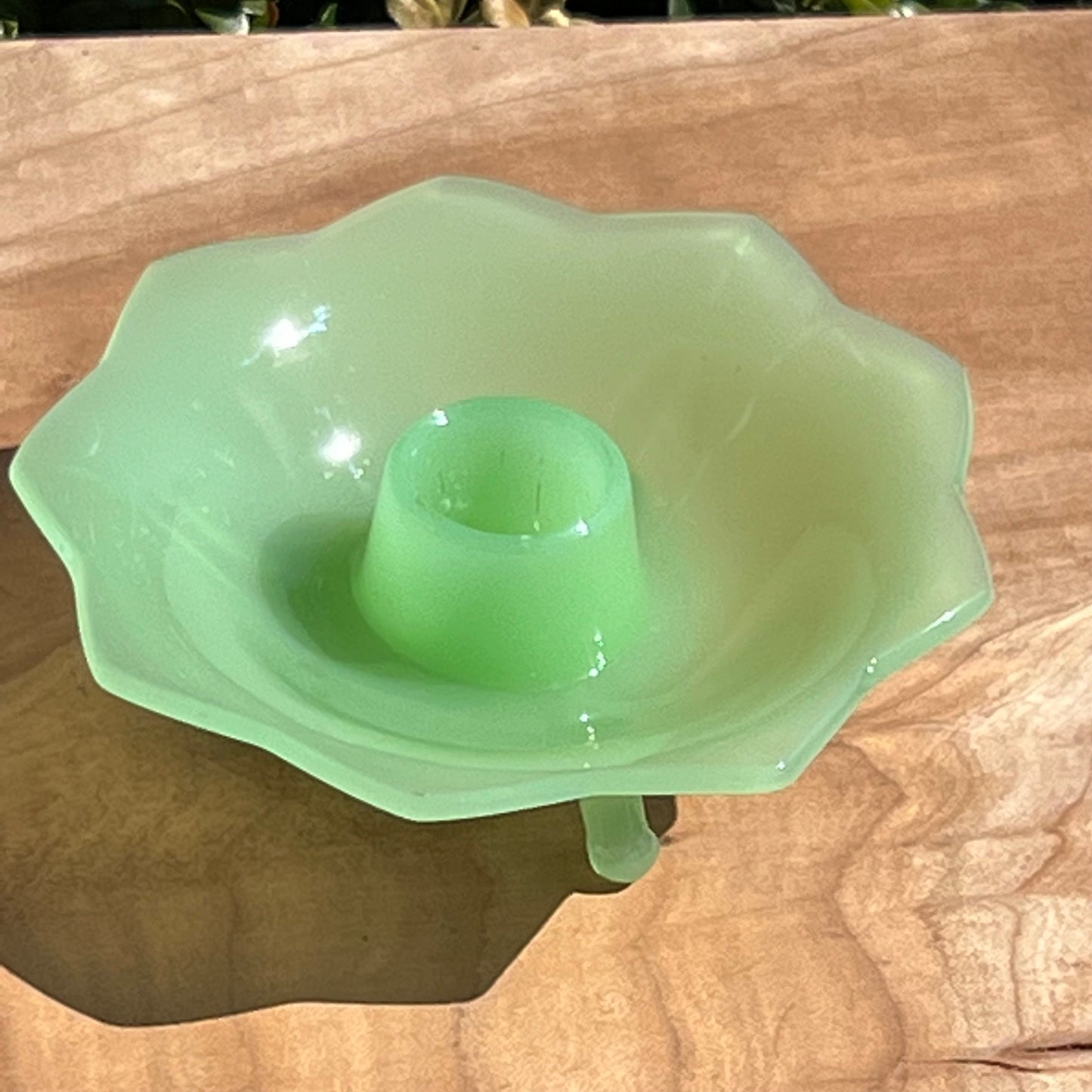 Vintage Fenton Jadeite Glass Lotus Flower Candle Holder