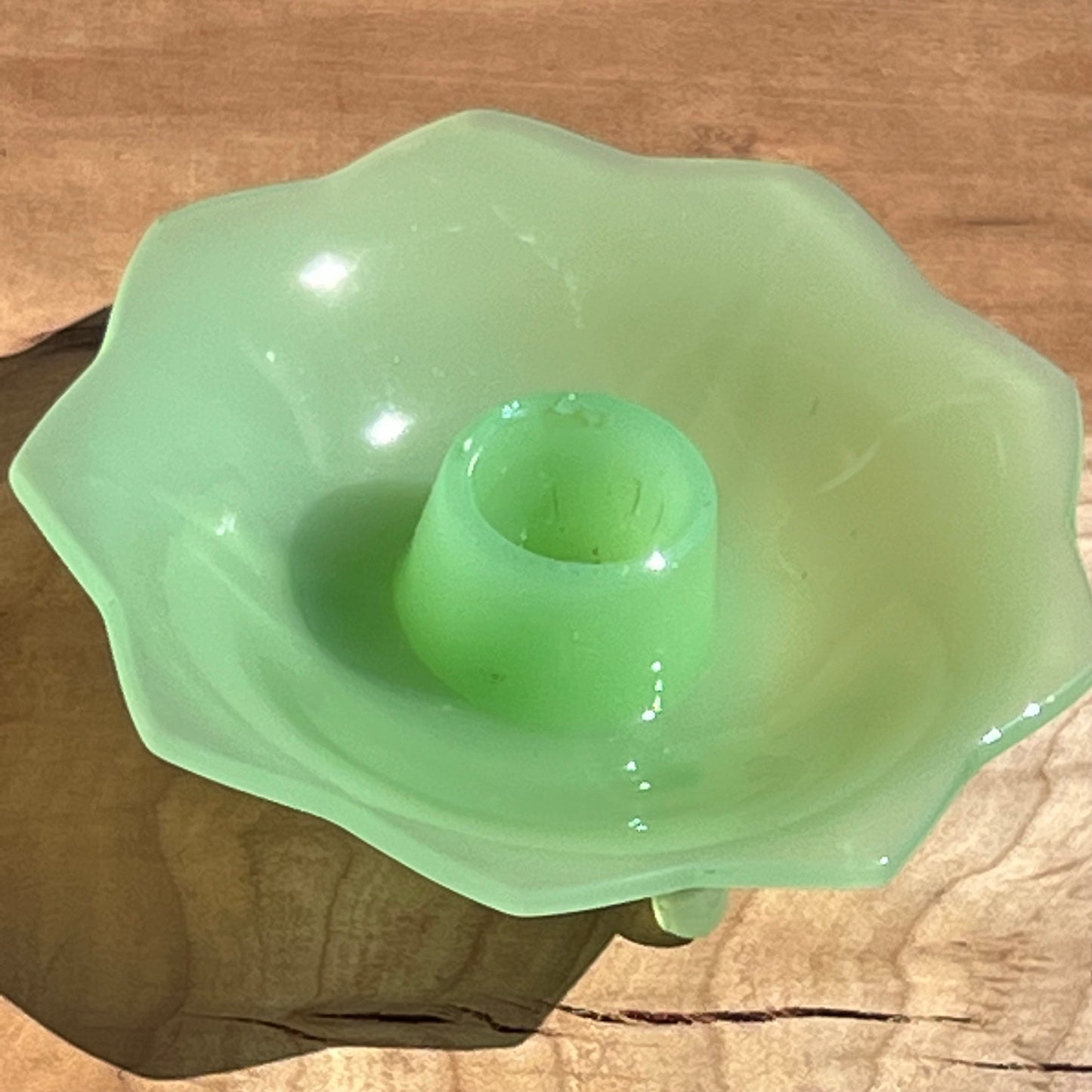 Vintage Fenton Jadeite Glass Lotus Flower Candle Holder