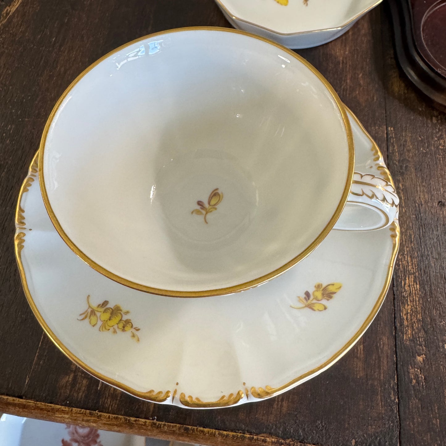 24 Pce Set Nyphenburg Crest Dresden Flowers China Demitasse Cup, Saucer, and Plates
