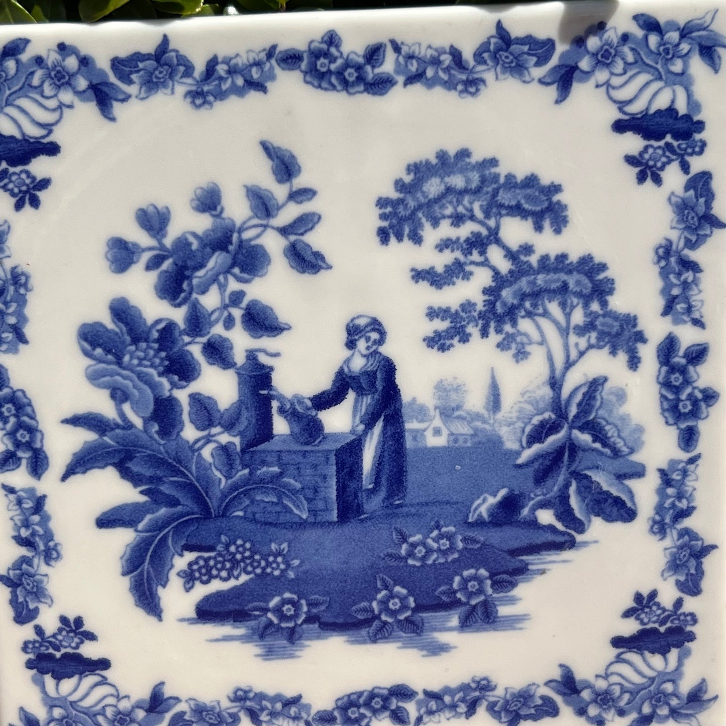 Spode Blue Room Square Trivet Blue & White with Hanger