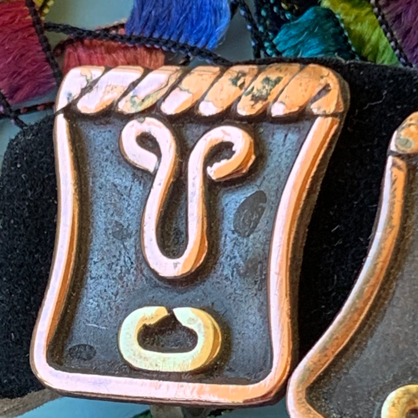 Mid Century Modern Stylized Face Copper Earrings