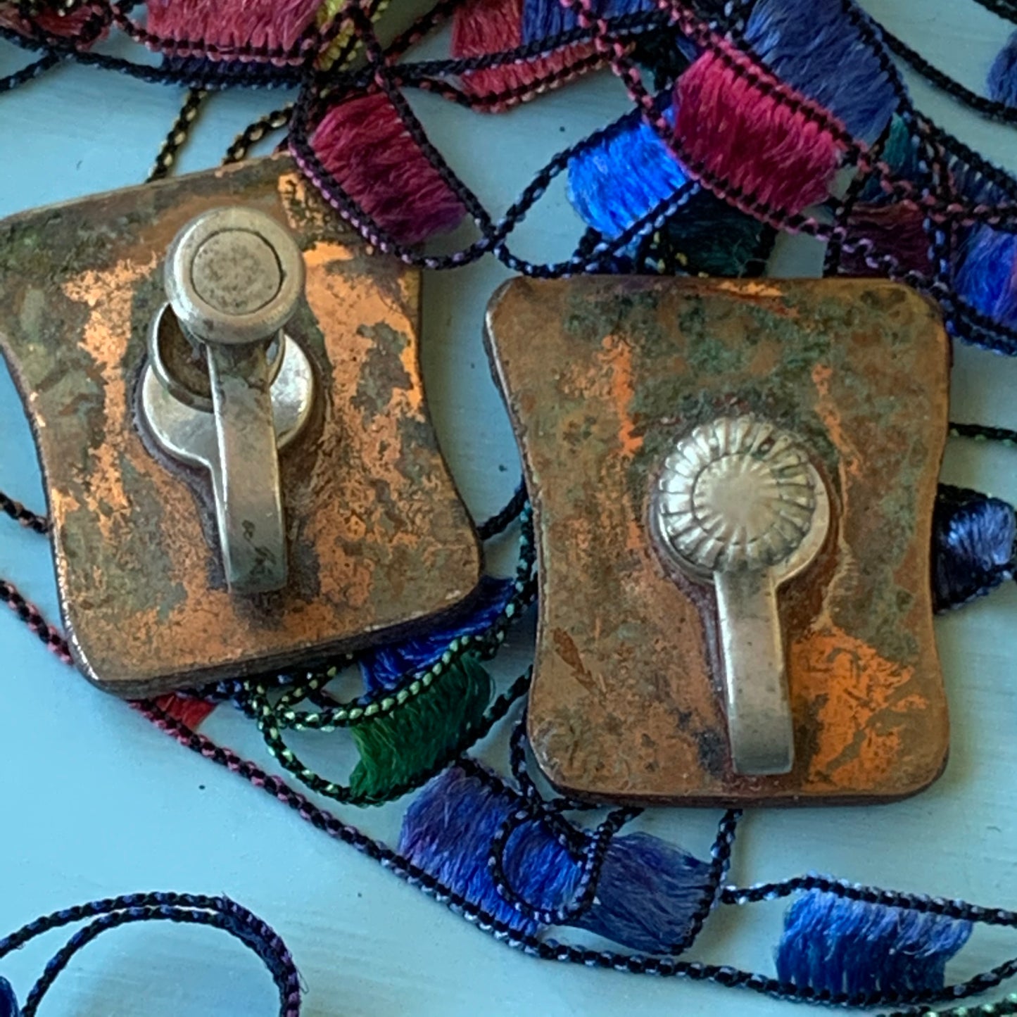 Mid Century Modern Stylized Face Copper Earrings