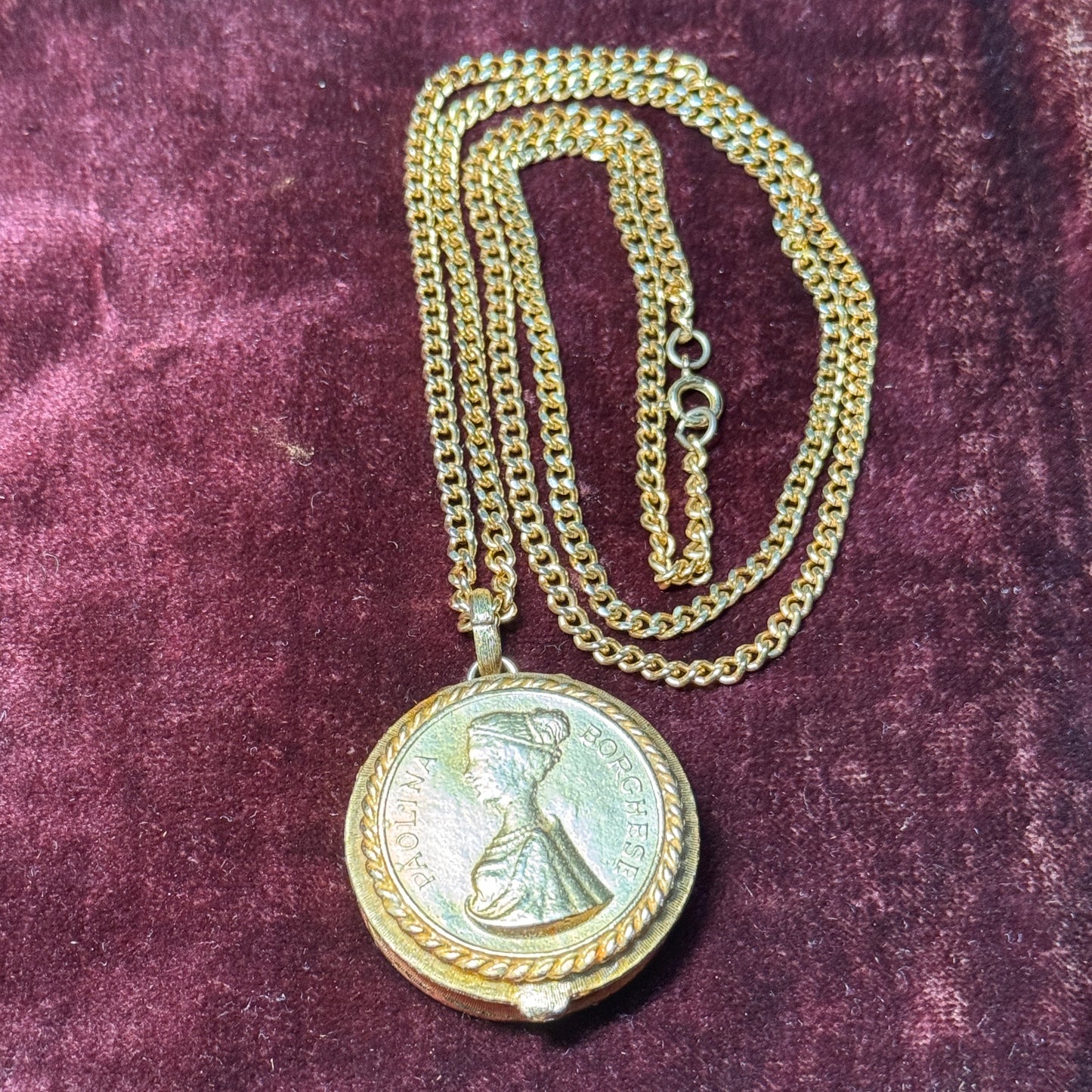 Vintage House of Borghese Coin Pendant Andiamo Solid Perfume Necklace