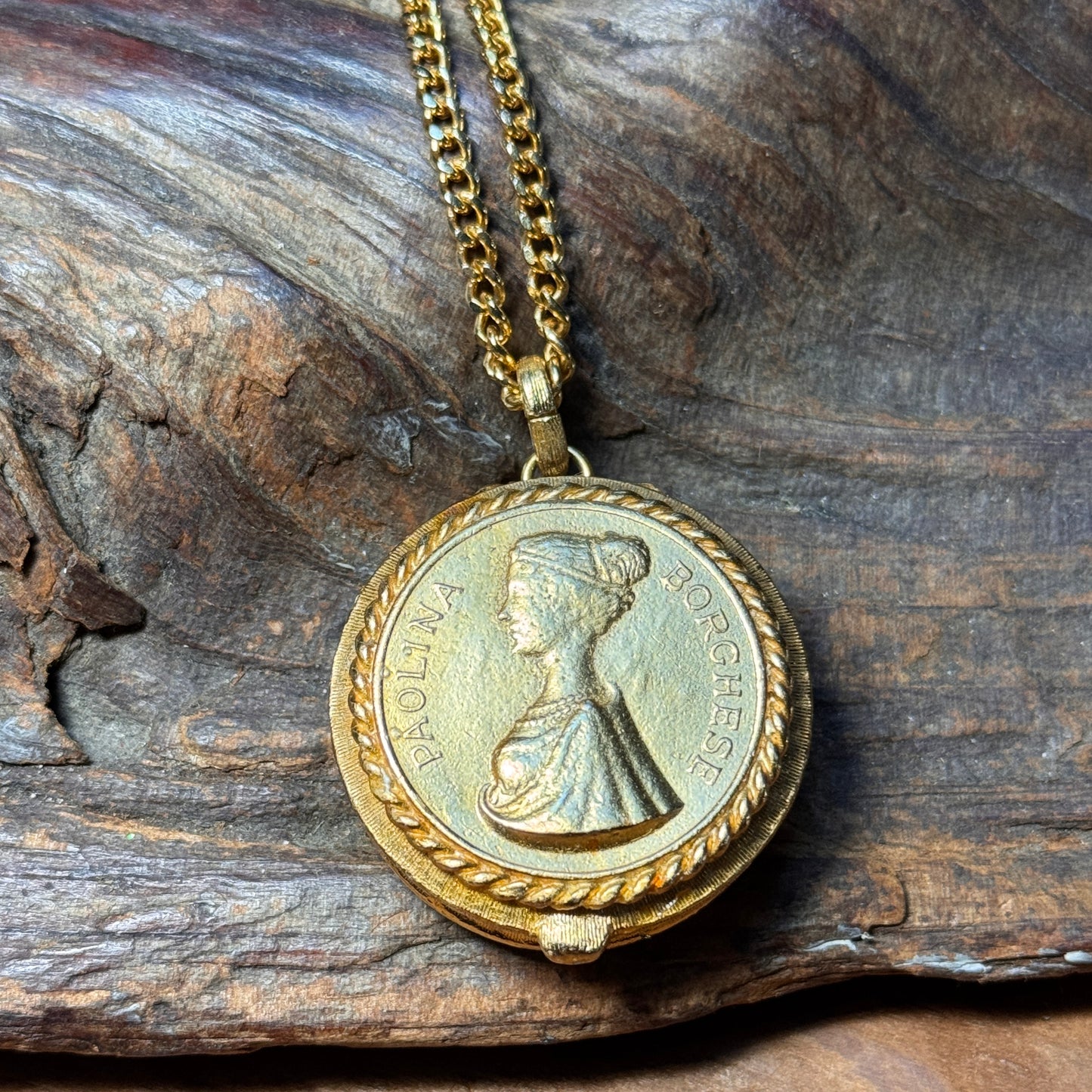 Vintage House of Borghese Coin Pendant Andiamo Solid Perfume Necklace