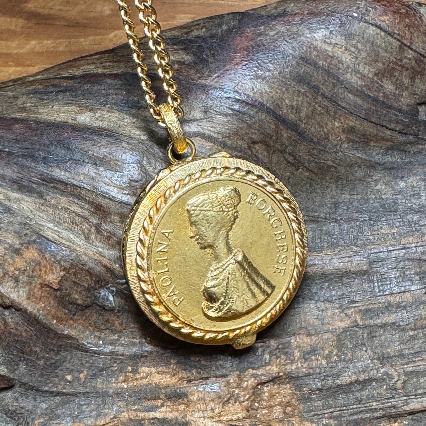 Vintage House of Borghese Coin Pendant Andiamo Solid Perfume Necklace