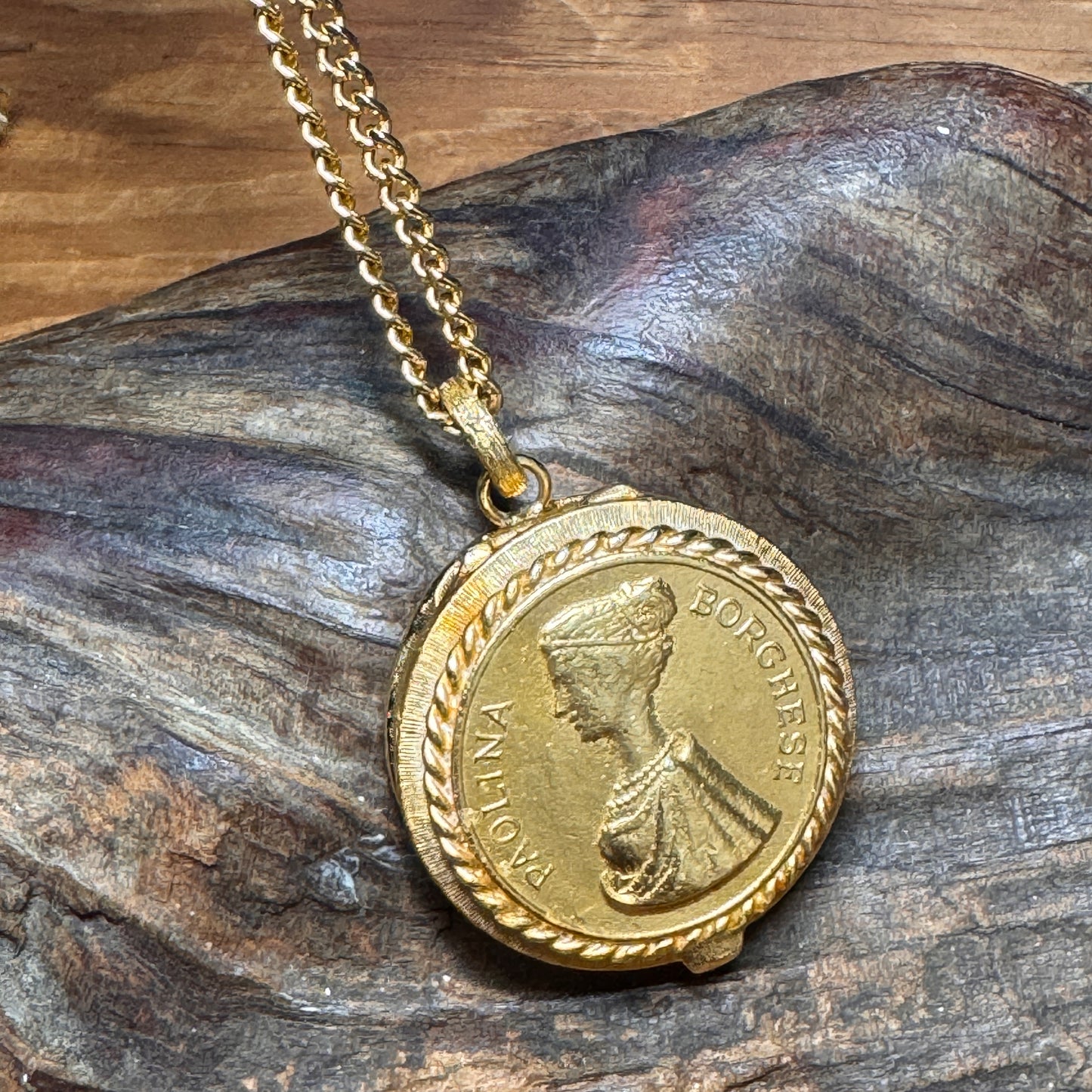 Vintage House of Borghese Coin Pendant Andiamo Solid Perfume Necklace