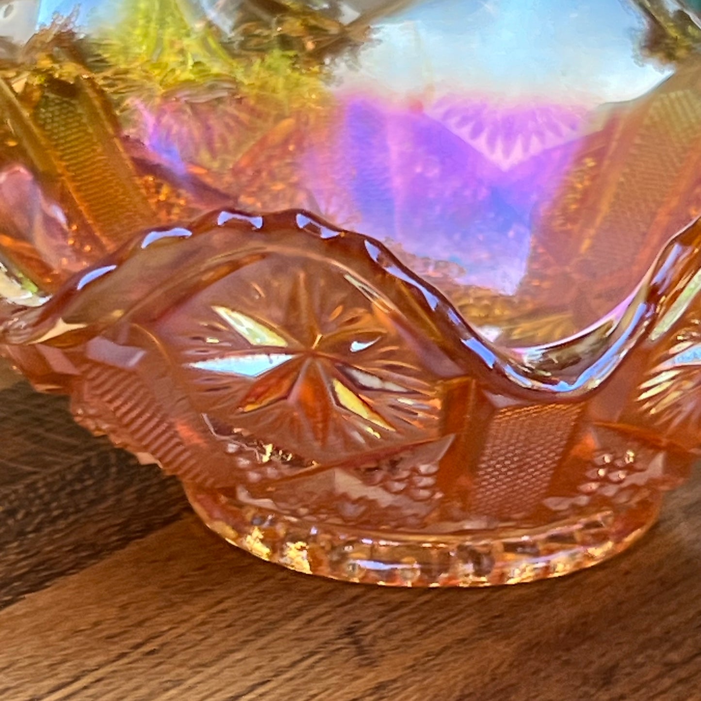Marigold Ruffled Edge Carnival Glass Bowl