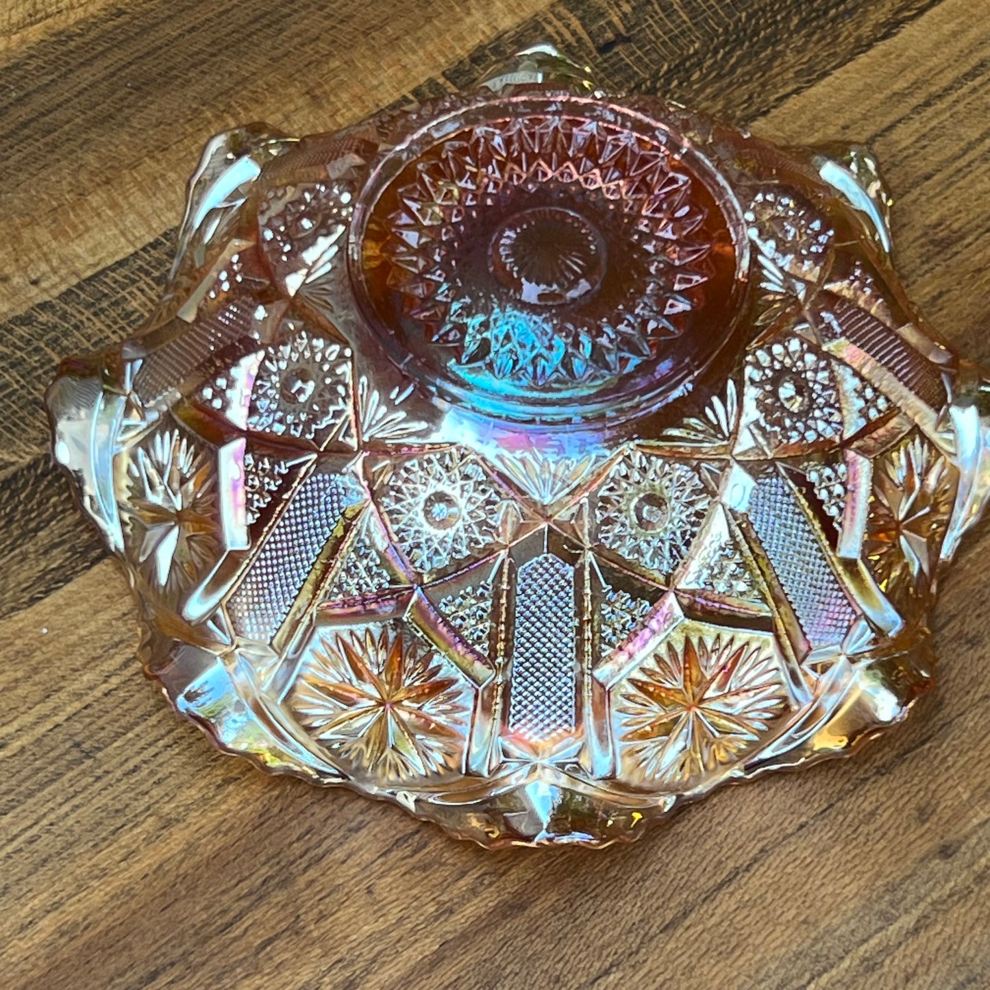 Marigold Ruffled Edge Carnival Glass Bowl