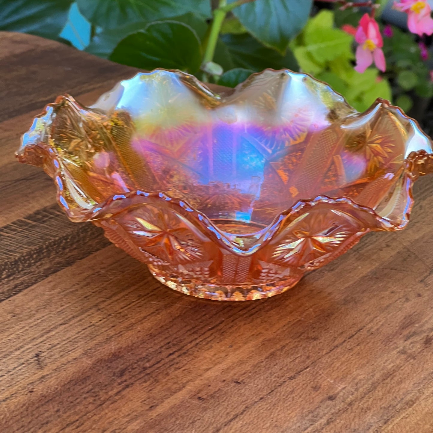 Marigold Ruffled Edge Carnival Glass Bowl