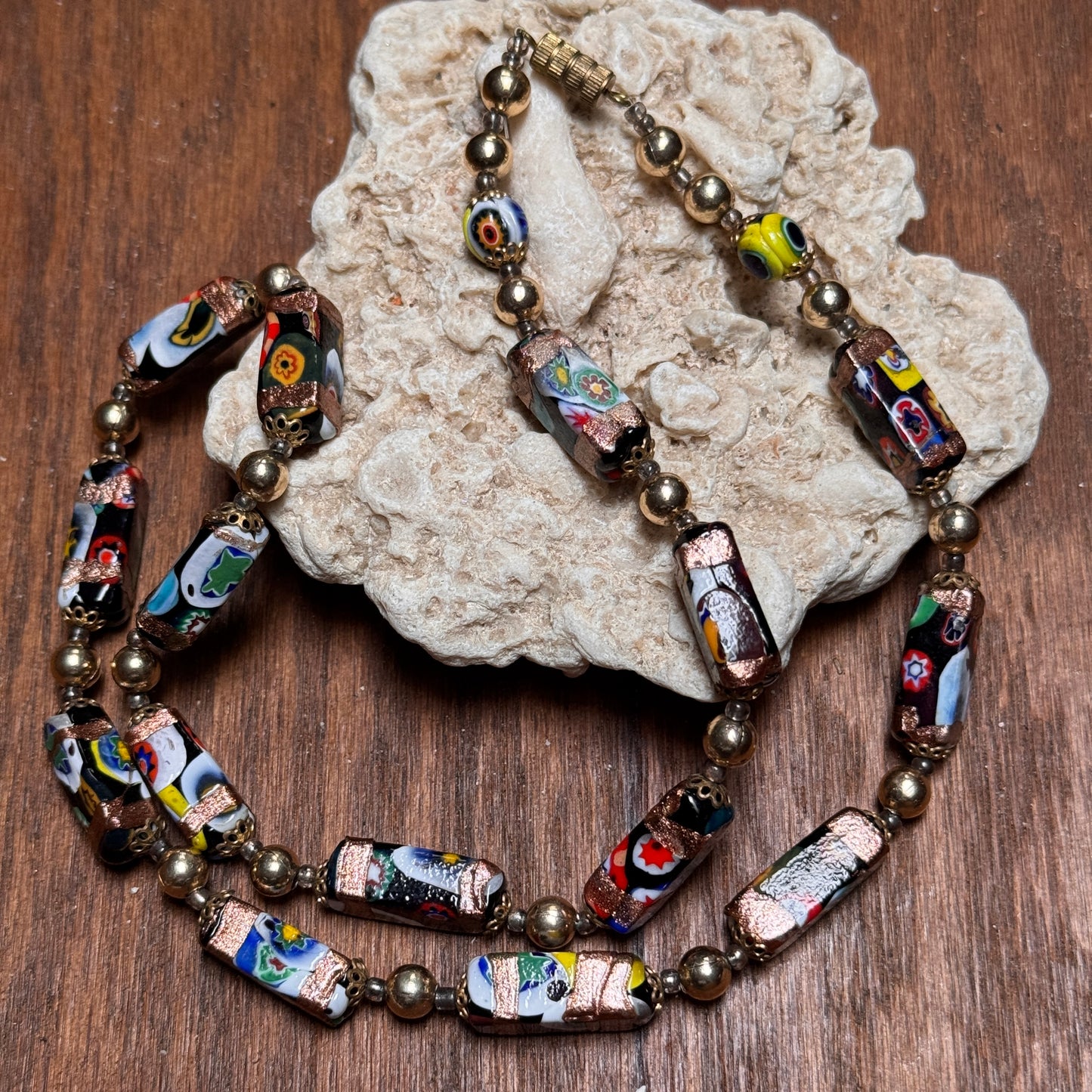 Vintage Venetian Murano Millefiori Rectangular Bead Necklace
