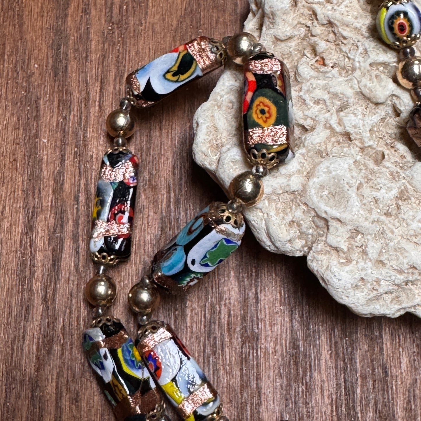 Vintage Venetian Murano Millefiori Rectangular Bead Necklace