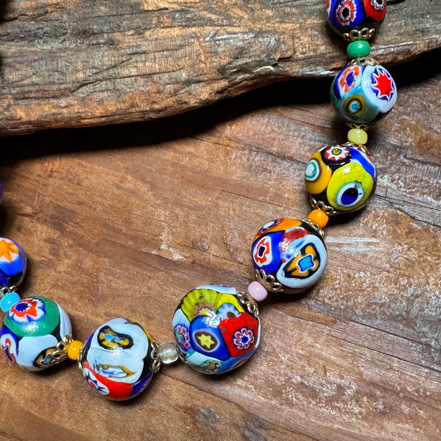 Vintage Venetian Murano Millefiori Graduated Bead Necklace