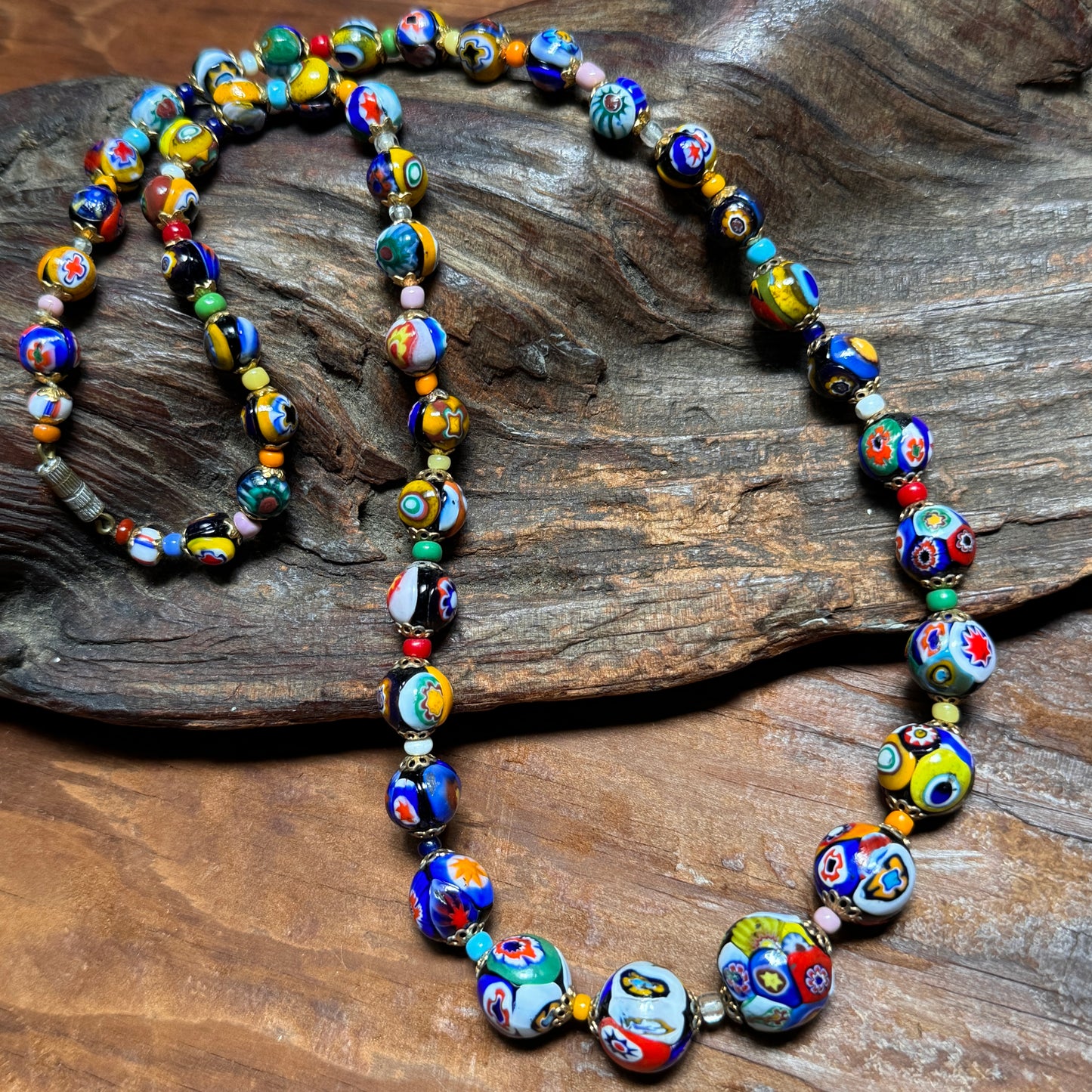 Vintage Venetian Murano Millefiori Graduated Bead Necklace