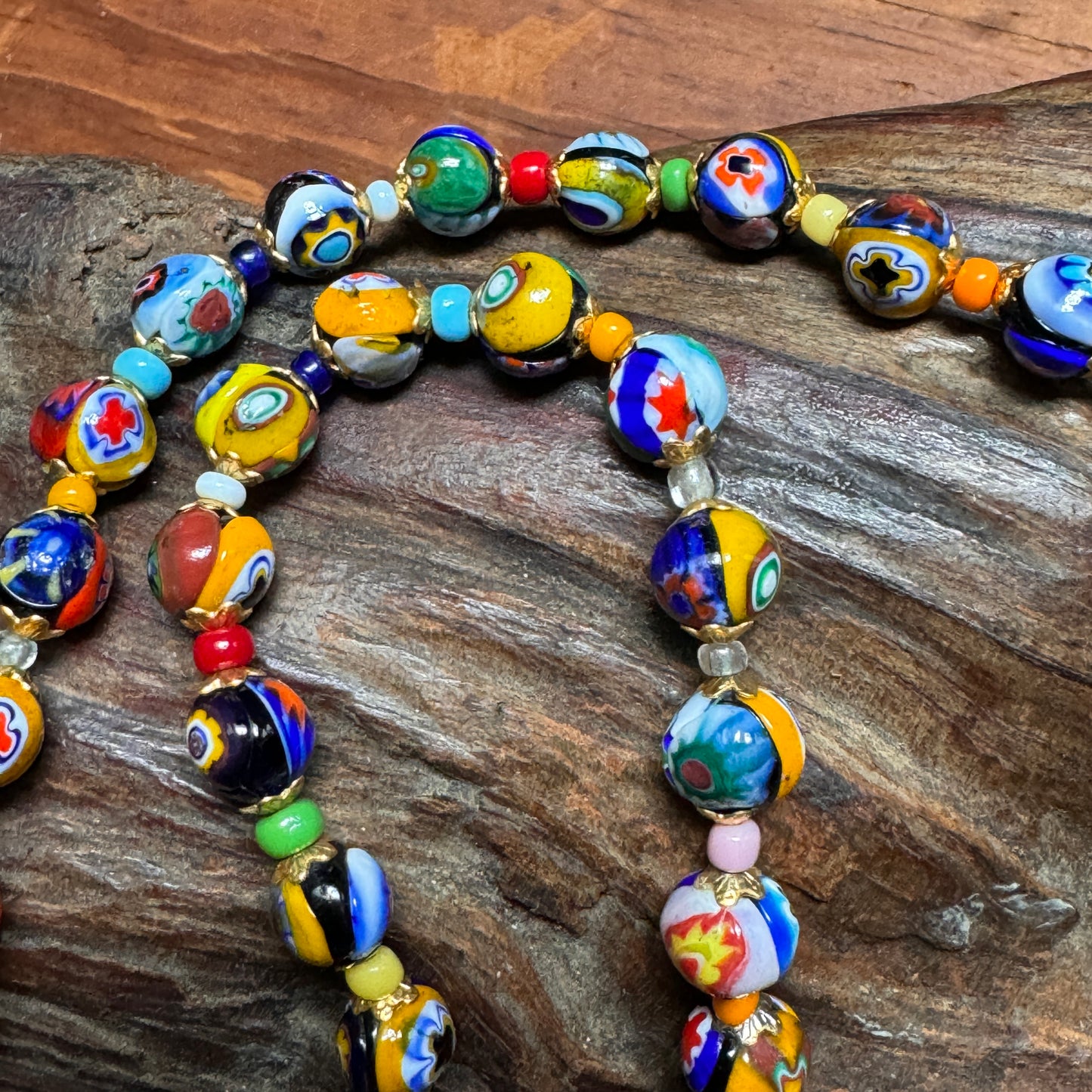 Vintage Venetian Murano Millefiori Graduated Bead Necklace