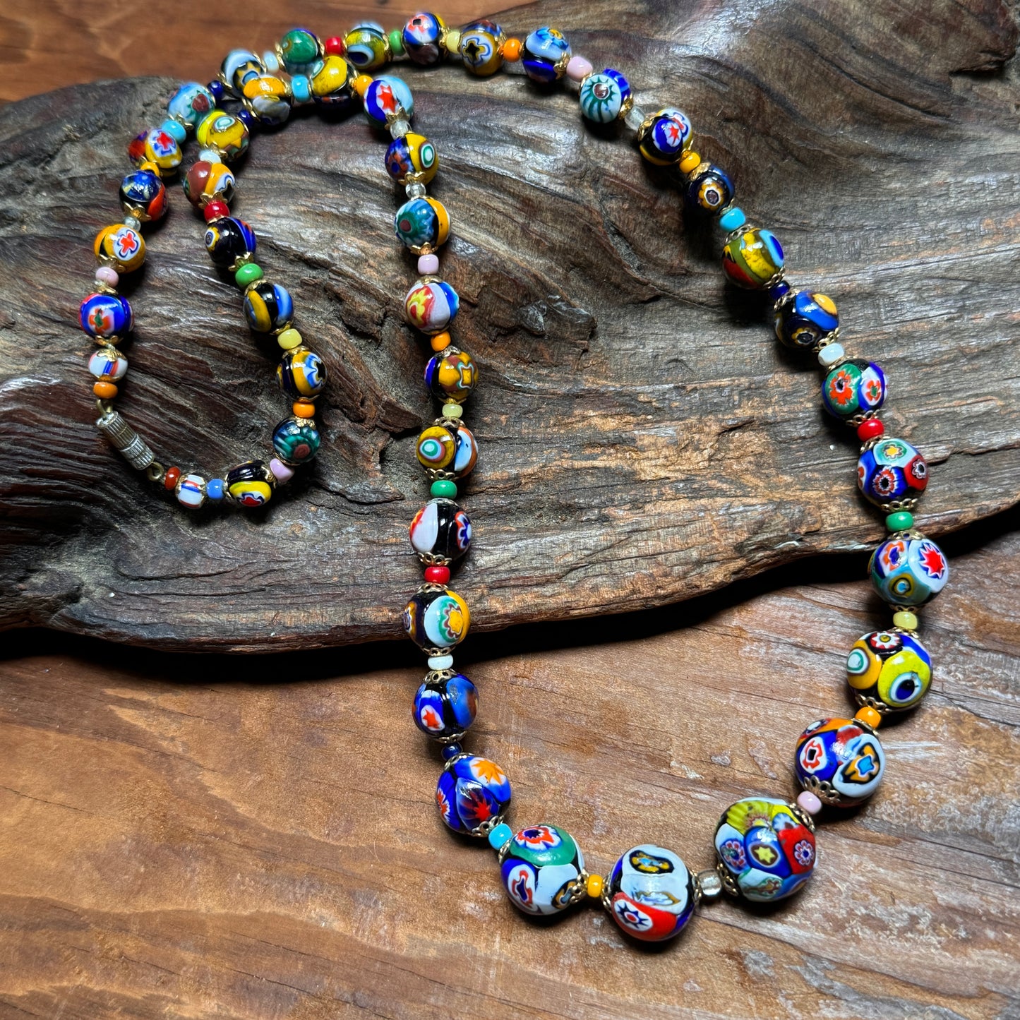 Vintage Venetian Murano Millefiori Graduated Bead Necklace