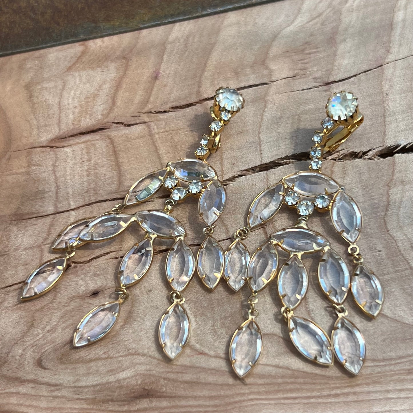 Vintage Crystal Waterfall Rhinestone Dangling Earrings