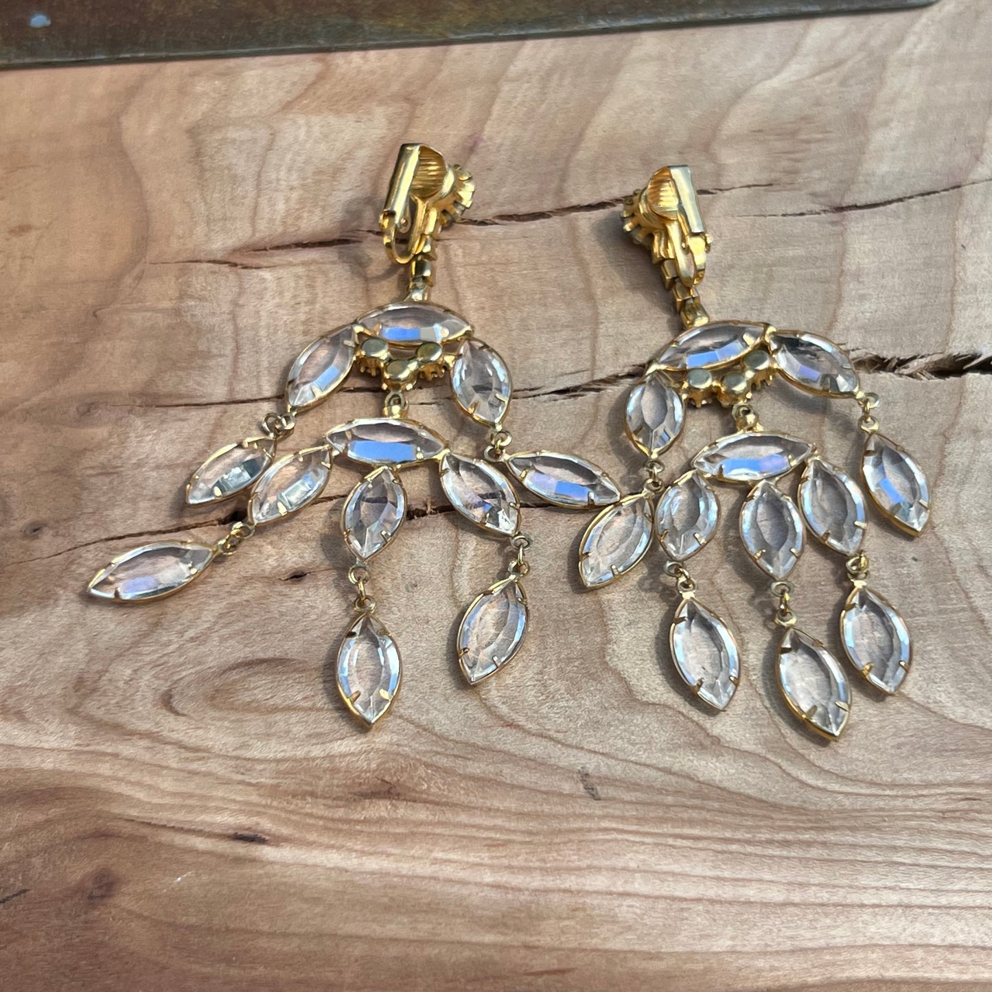 Vintage Crystal Waterfall Rhinestone Dangling Earrings