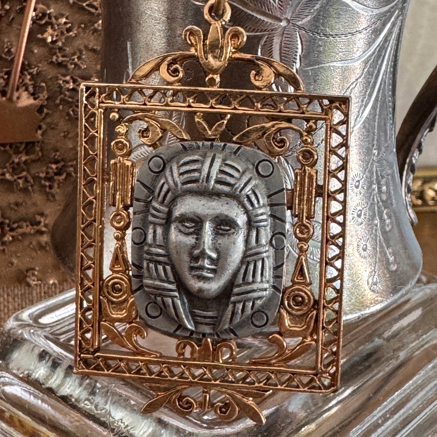 Vintage Signed Art King Tut Pendant Necklace