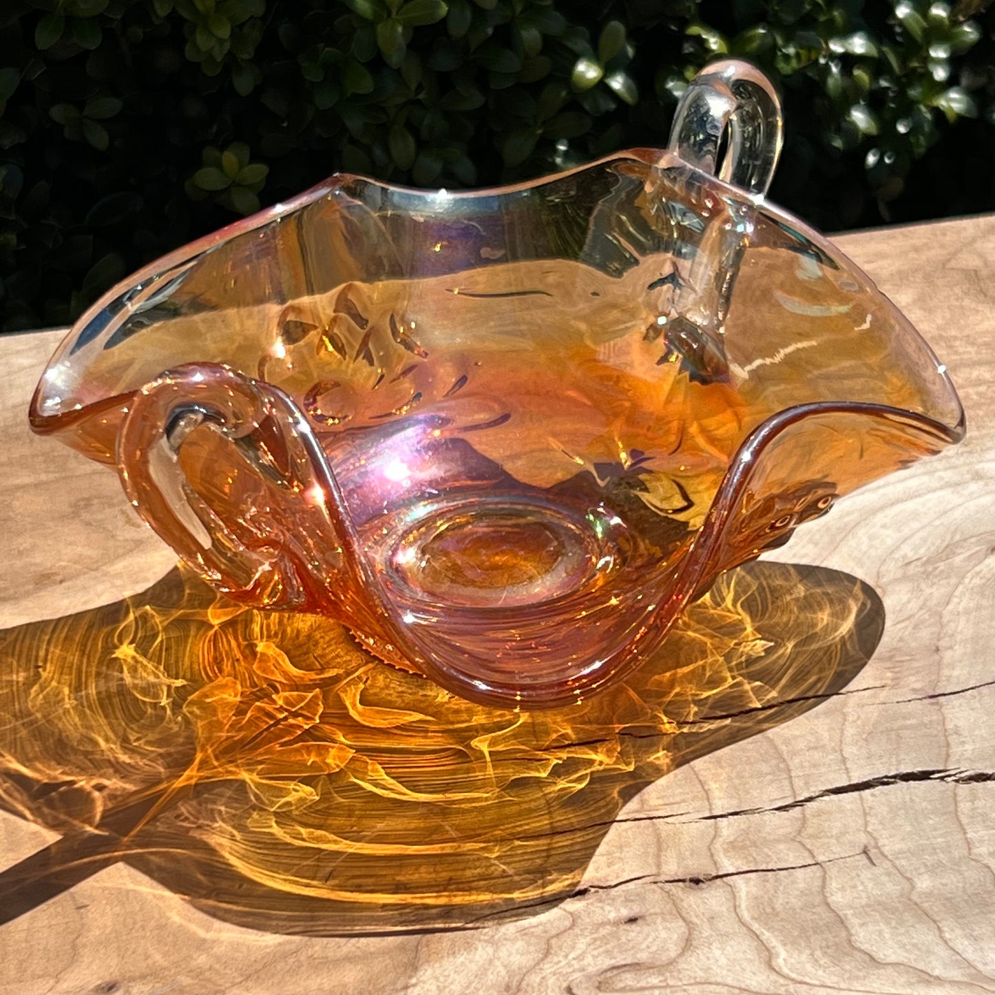 Vintage Fenton Honeycomb & Clover Style Marigold Carnival Glass Bon Bon Dish