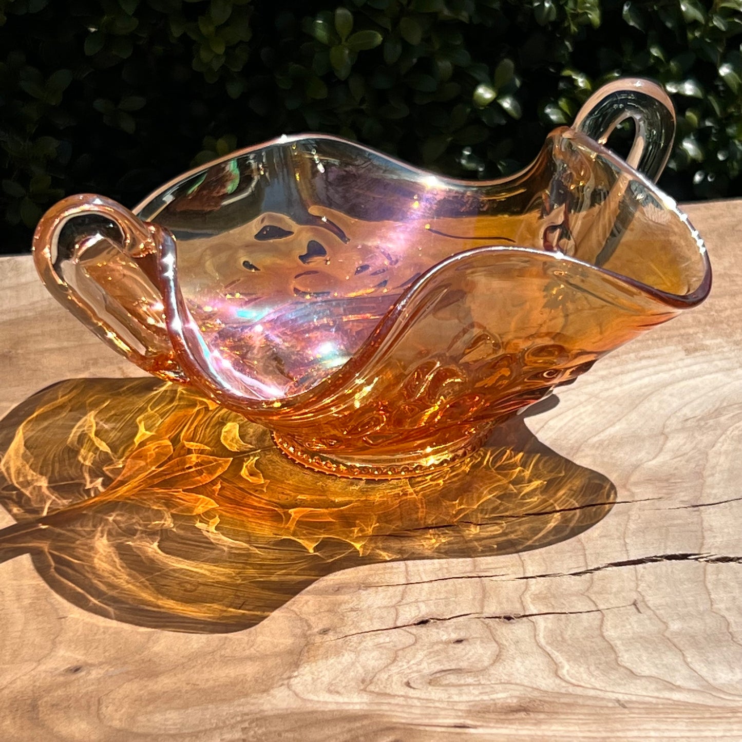 Vintage Fenton Honeycomb & Clover Style Marigold Carnival Glass Bon Bon Dish