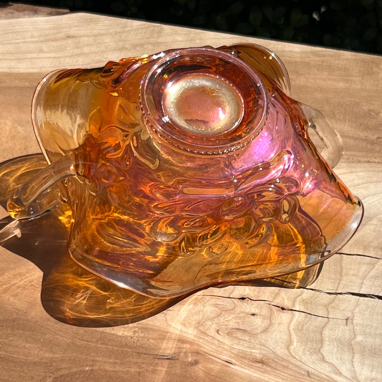 Vintage Fenton Honeycomb & Clover Style Marigold Carnival Glass Bon Bon Dish
