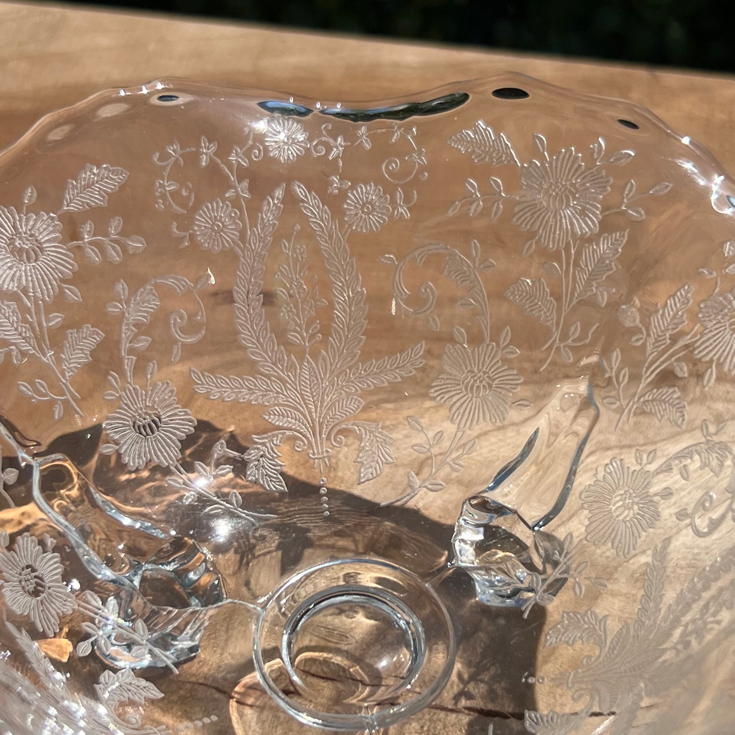 Vintage Floral Etched Clear Glass Footed Mayonnaise Bowl