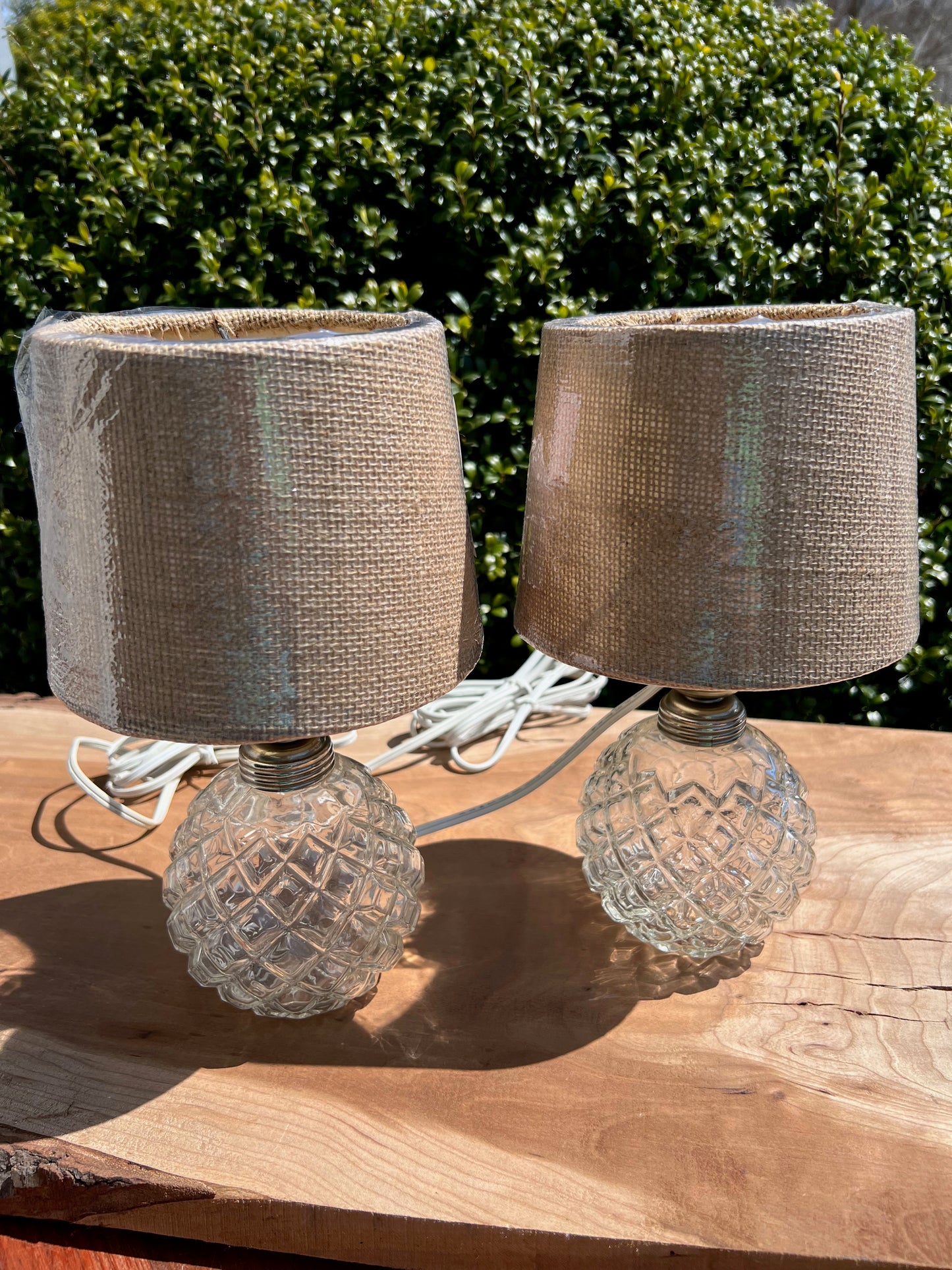 Pair of Vintage Anchor Hocking Depression Glass Lamps & Shades