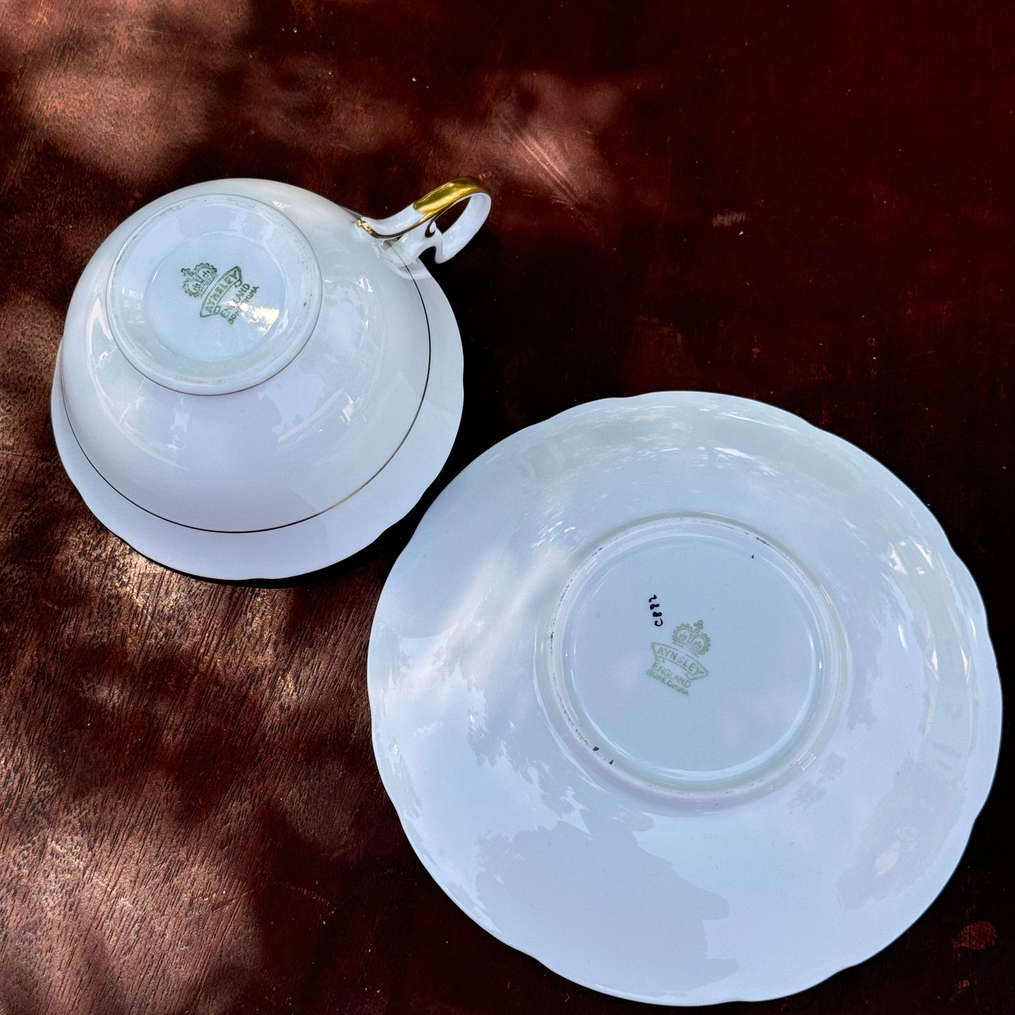 Aynsley Cabbage Rose Tea Cup and Saucer Cobalt Blue and Pink Rose