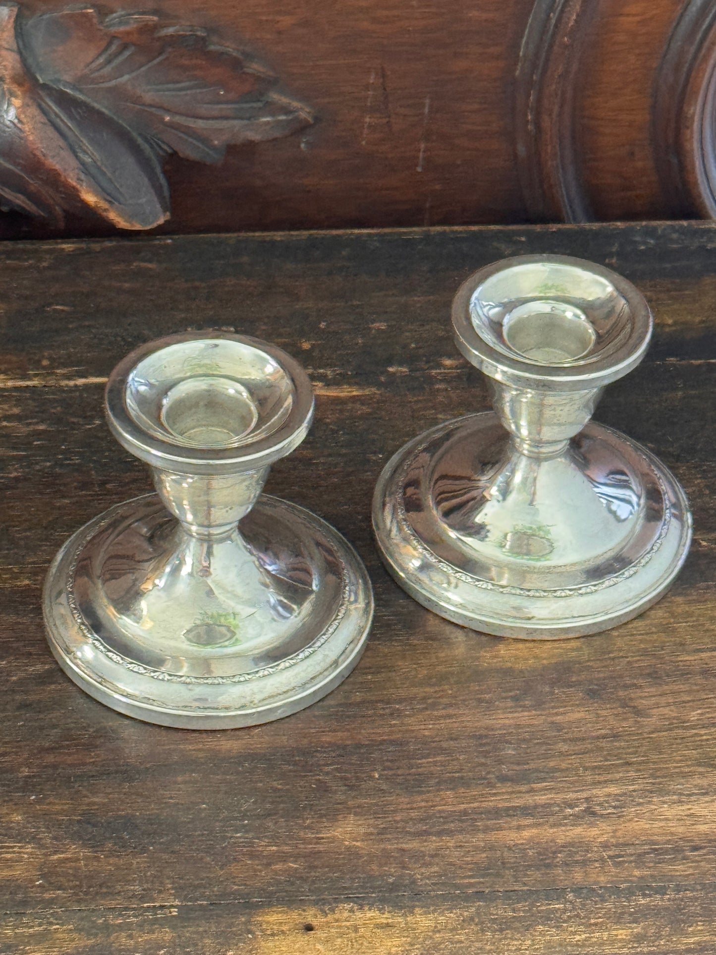 Much-Loved Mid-Century Sterling Silver Candleholders — Cement Filled, Set of 2