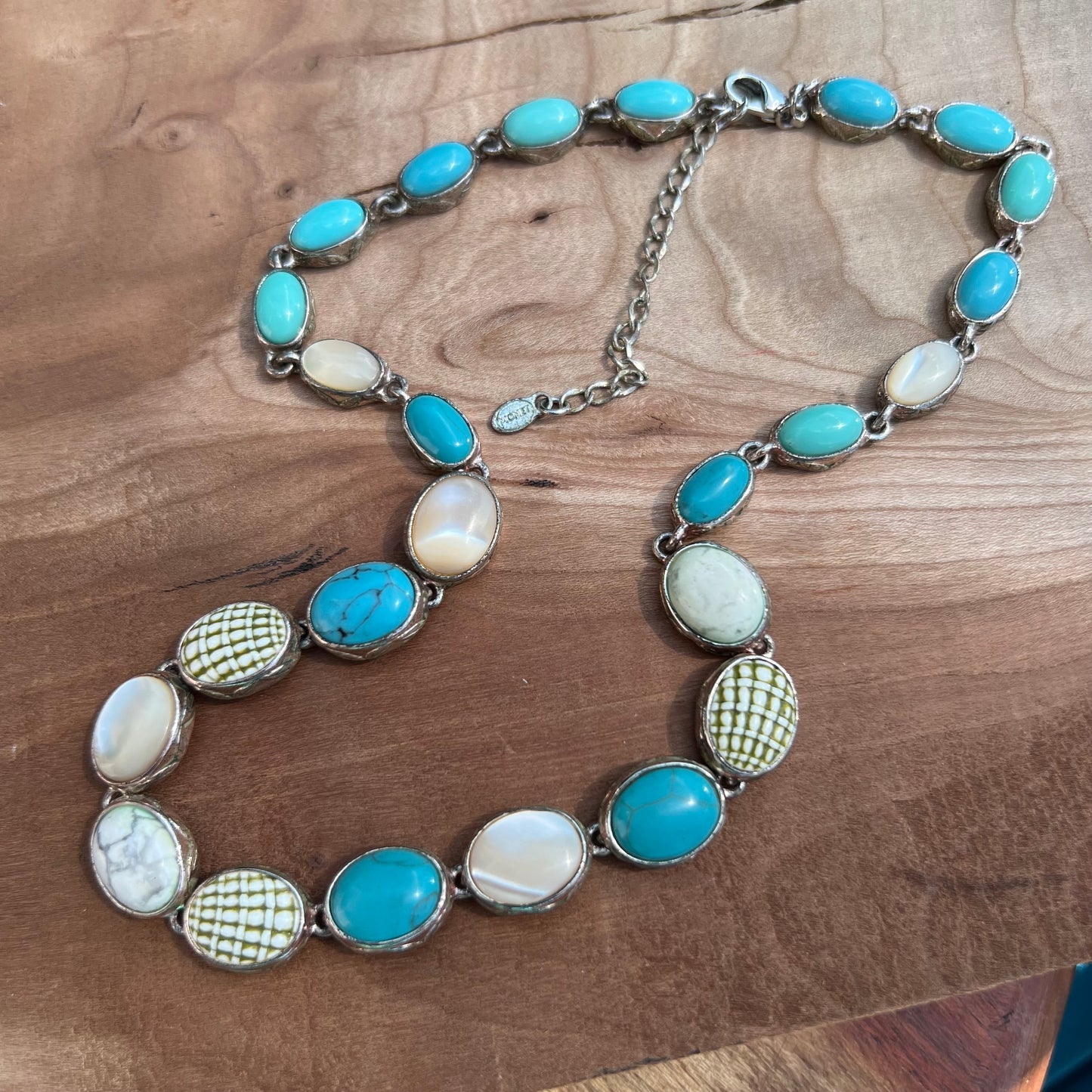 Vintage Monet Semi Precious Gemstone Turquoise, Blue Howlite, MOP Necklace