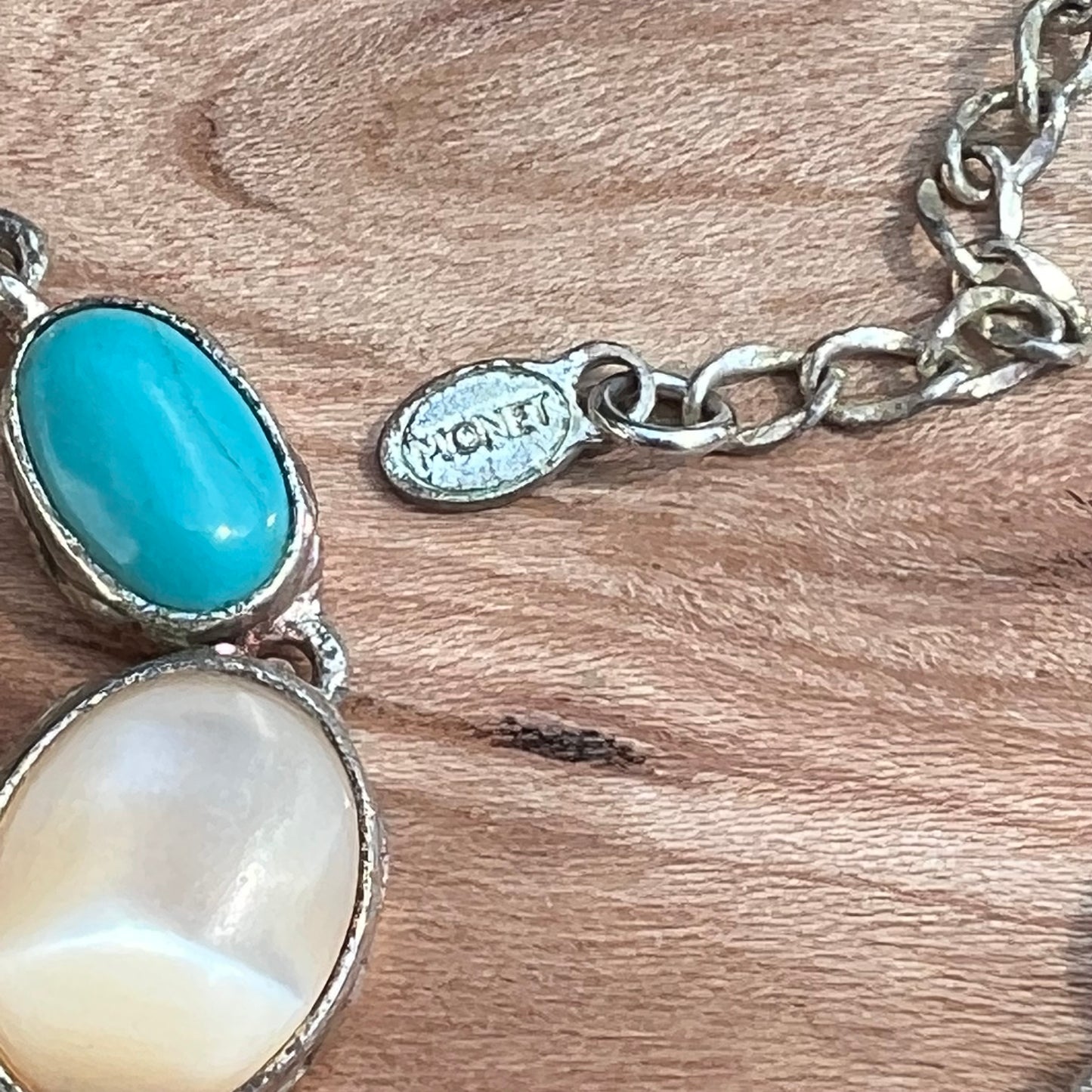 Vintage Monet Semi Precious Gemstone Turquoise, Blue Howlite, MOP Necklace