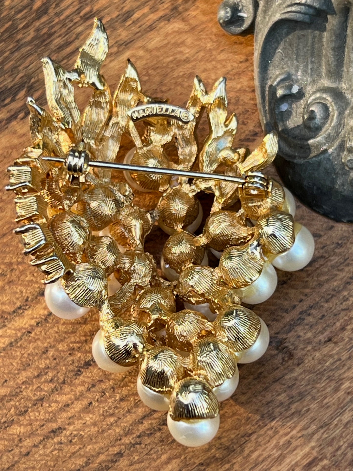 Vintage Marvella Faux Pearl & Rhinestone Pin