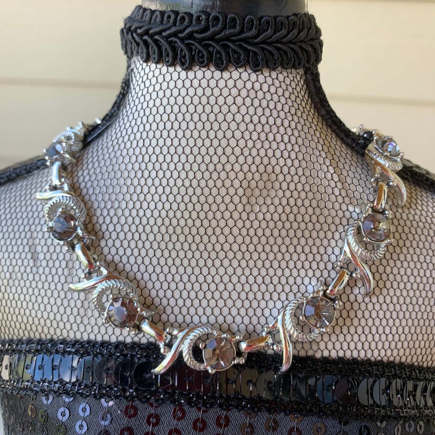 Vintage Sarah Coventry Soft Black Multi Faceted Rhinestone Necklace