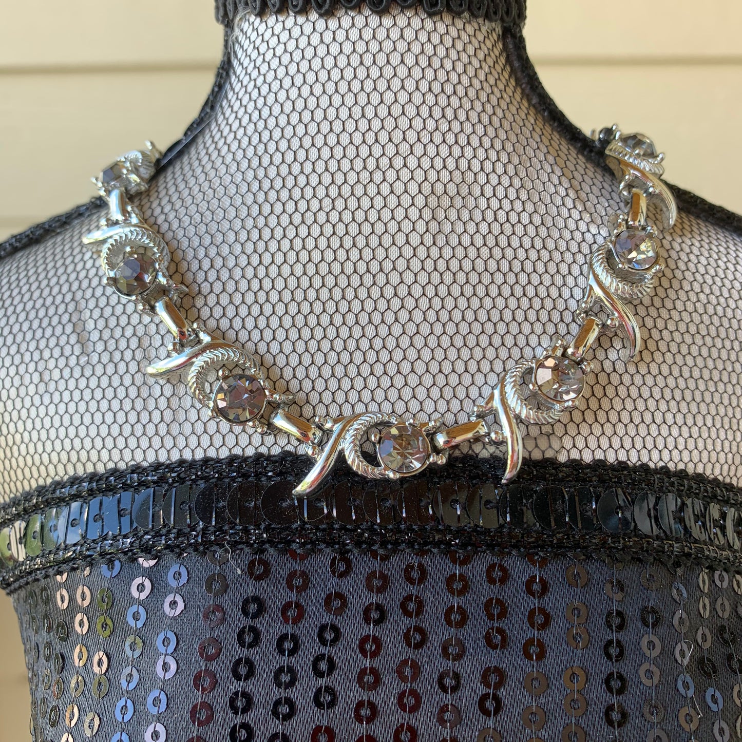 Vintage Sarah Coventry Soft Black Multi Faceted Rhinestone Necklace