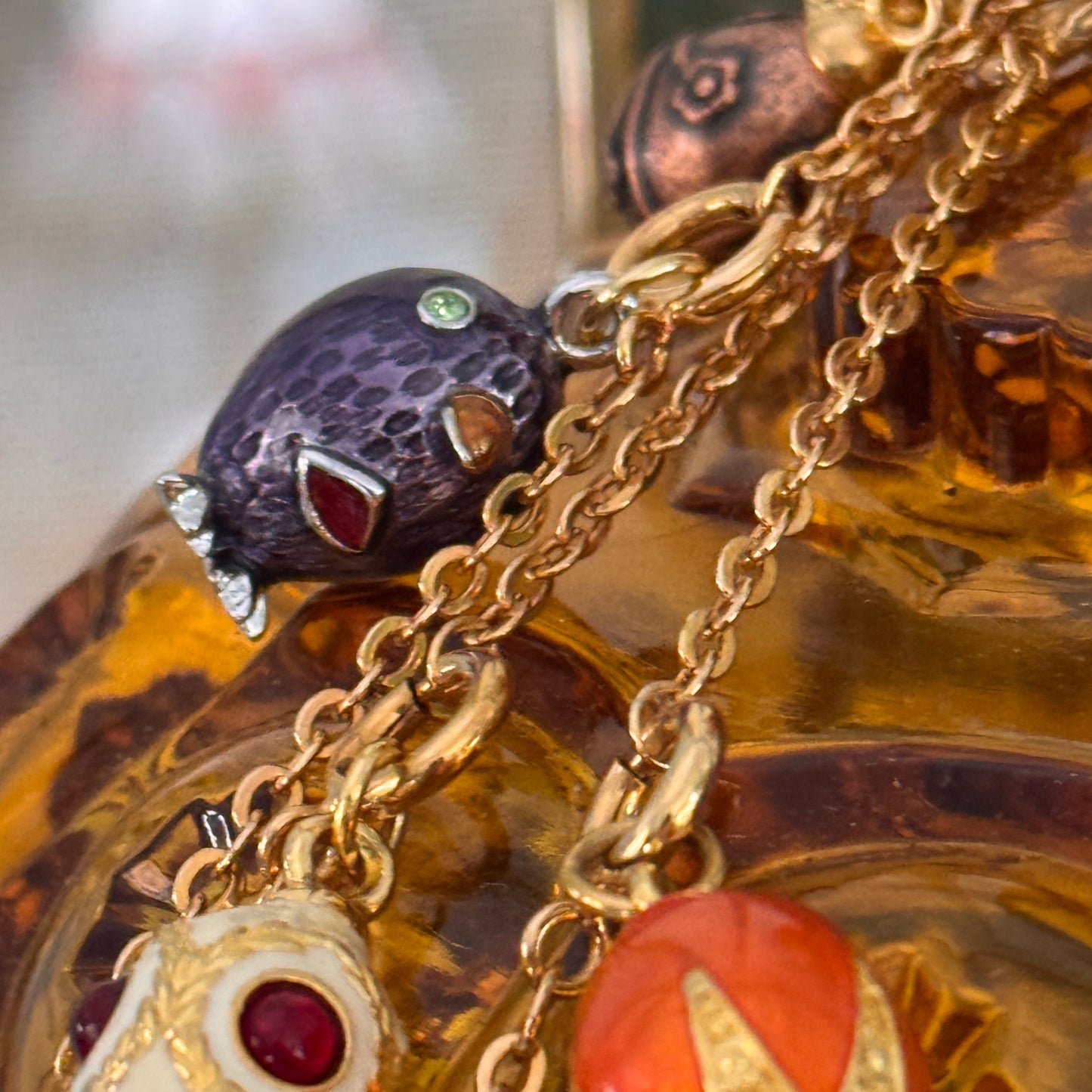 Joan Rivers Faberge Charm Enamel Egg Necklace 52 Charms