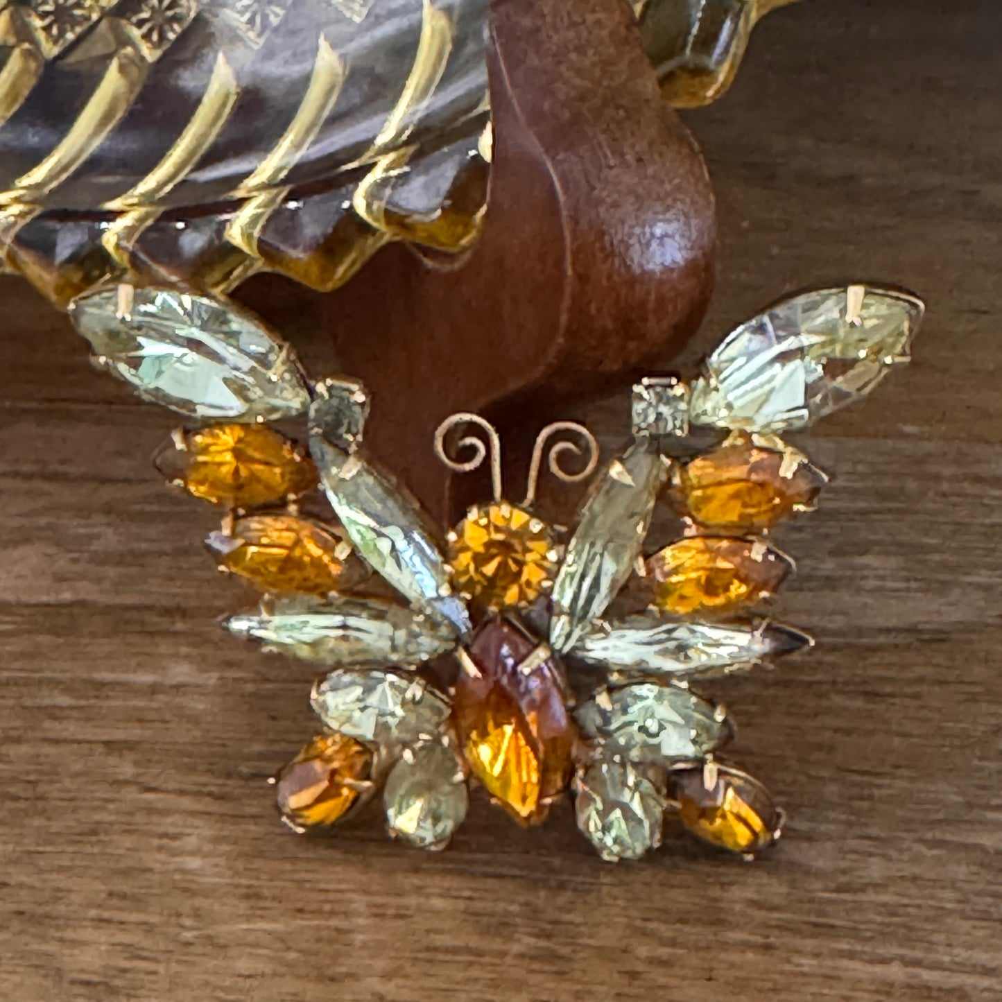 Vintage Juliana D & E Yellow and Topaz Rhinestone Butterfly Pin