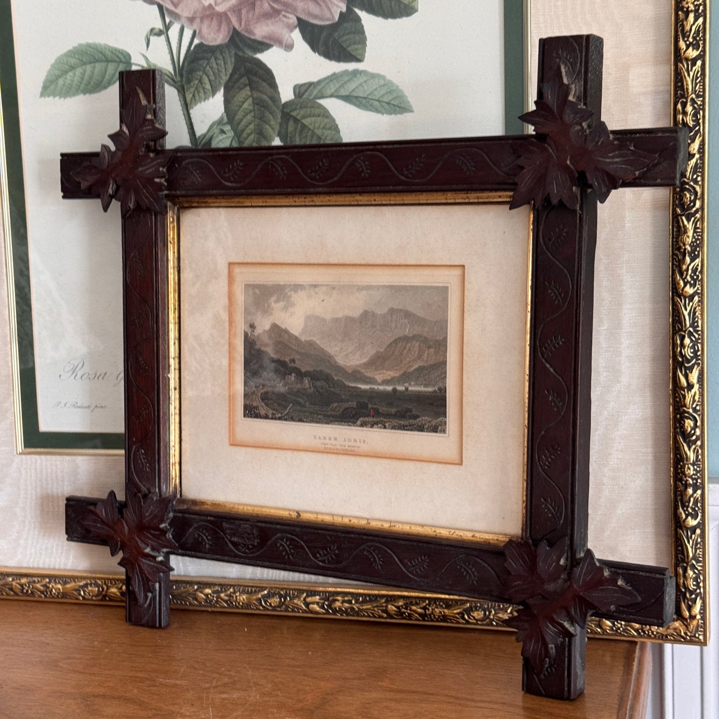 Antique Hand Colored Engraving Cader Idris Wales 1830 Black Forest Adirondack Frame