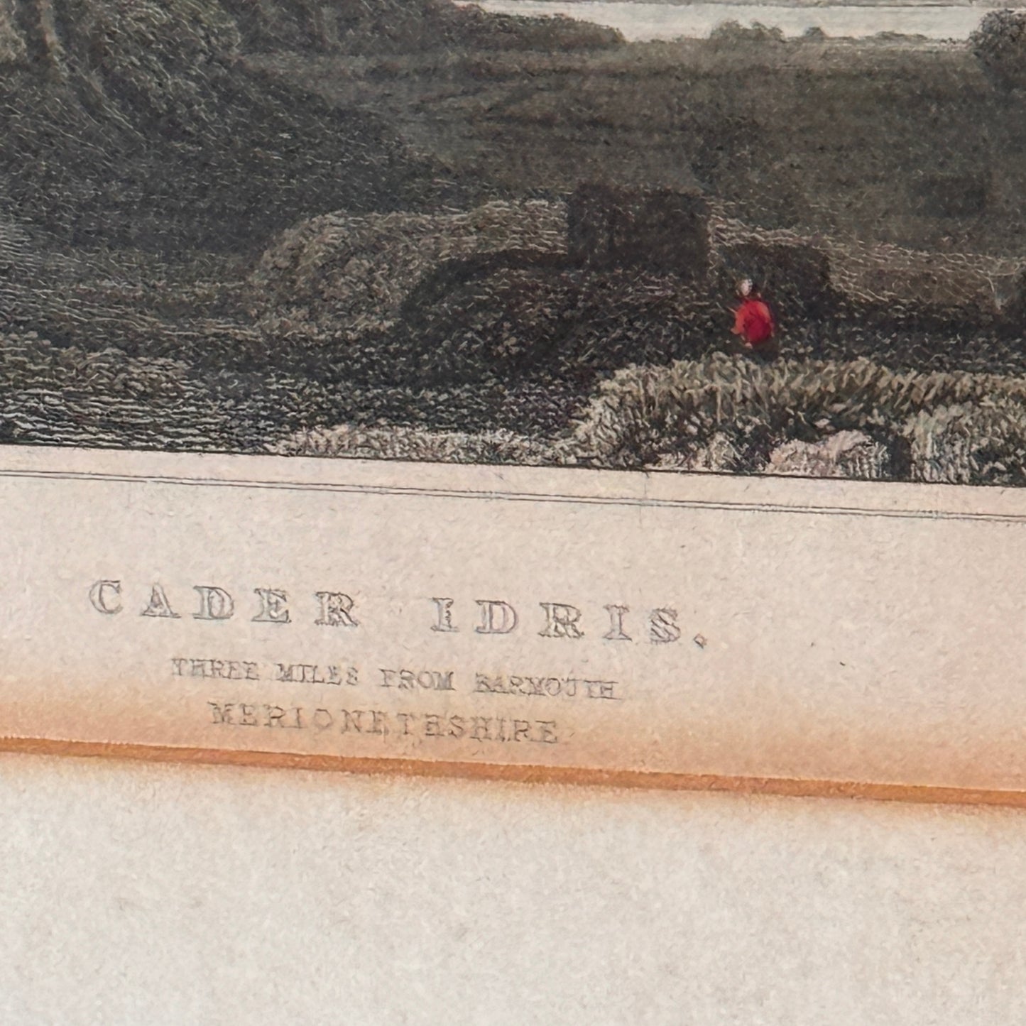 Antique Hand Colored Engraving Cader Idris Wales 1830 Black Forest Adirondack Frame