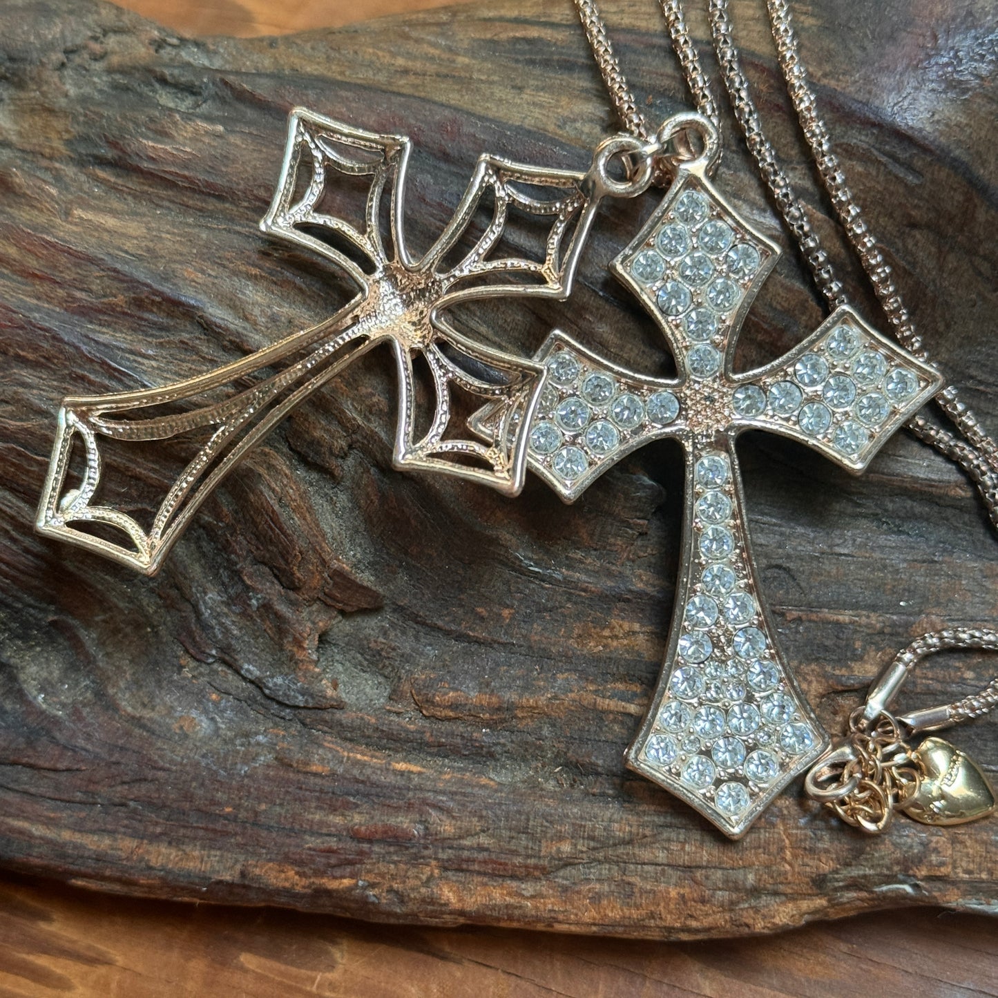 Betsey Johnson Clear Multi Faceted Rhinestone Cross Necklace
