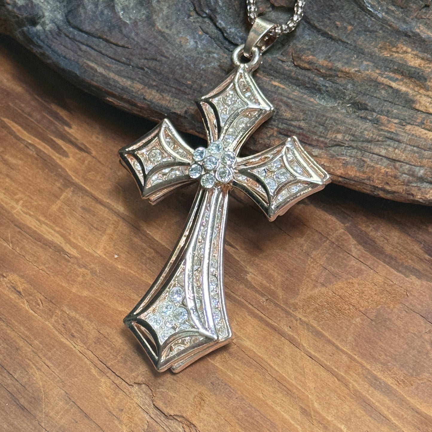 Betsey Johnson Clear Multi Faceted Rhinestone Cross Necklace