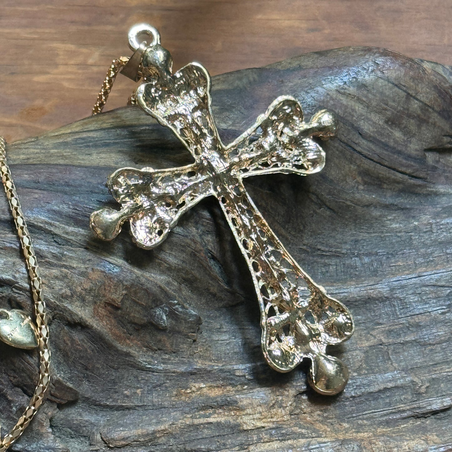 Betsey Johnson Pastel Rhinestone Regal Crown Cross Necklace