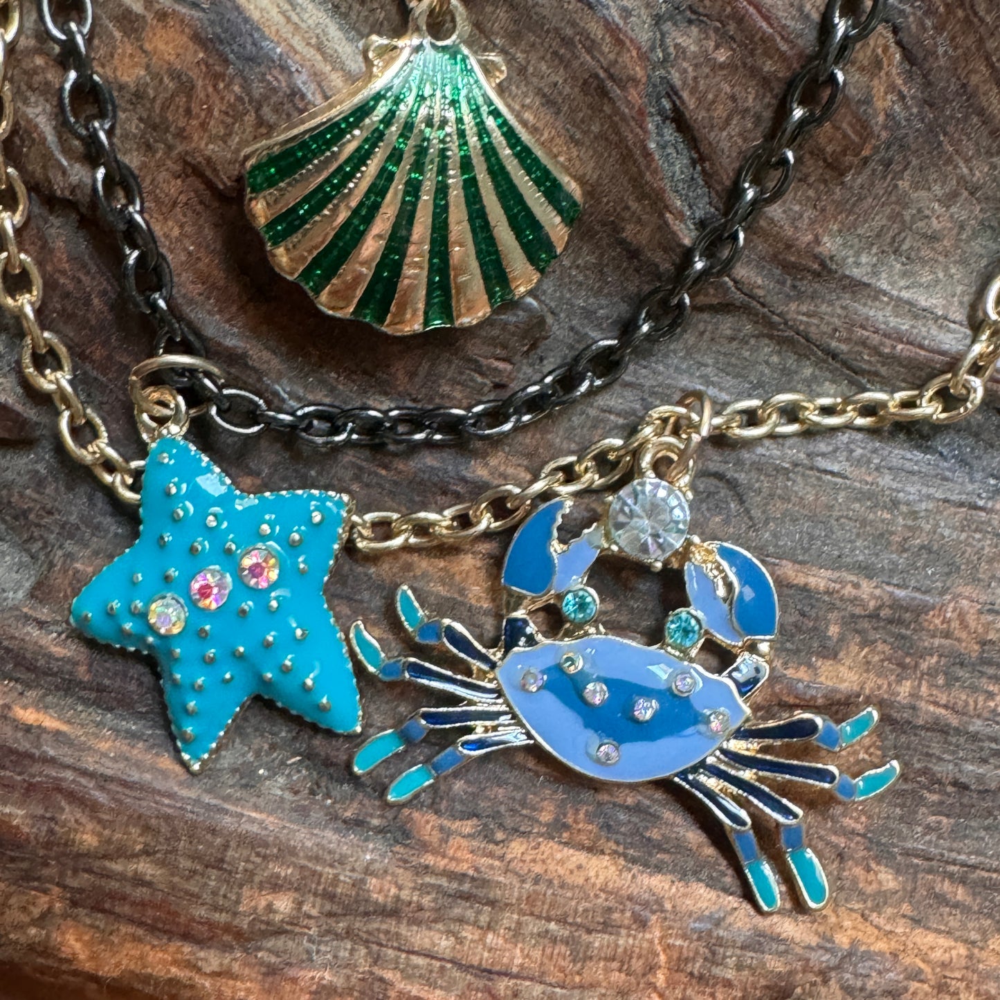 Betsey Johnson Rhinestone Crab,Starfish and Shell Necklace