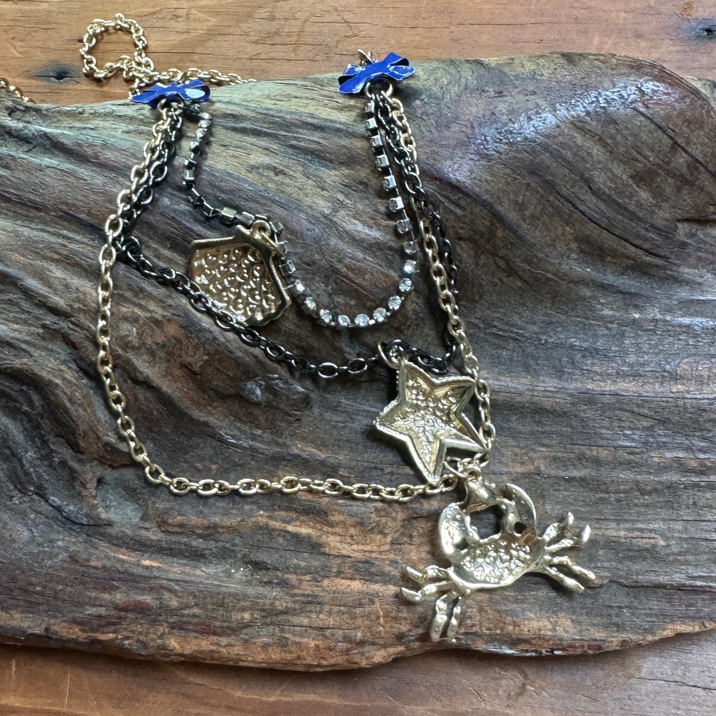Betsey Johnson Rhinestone Crab,Starfish and Shell Necklace